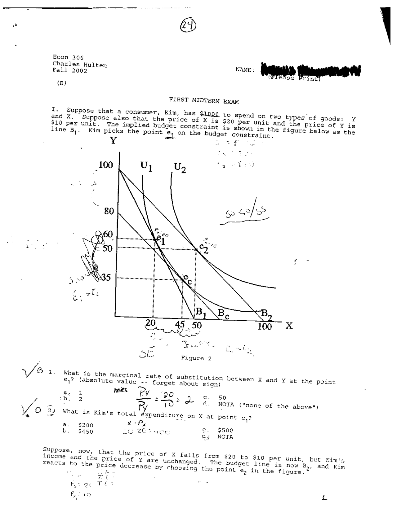 First Midterm Exam with Solutions for Intermediate Microeconomics ...