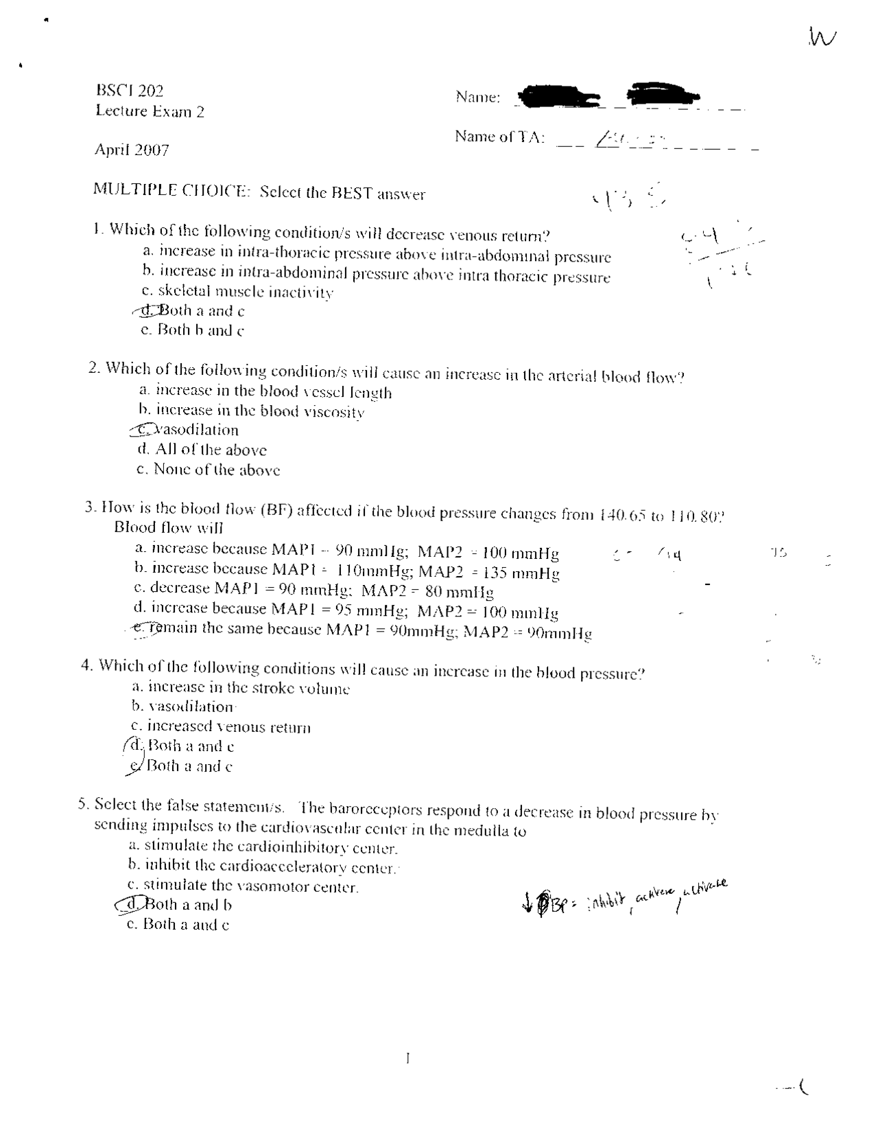 Exam 2 Solutions on Human Anatomy and Physiology II | BSCI 202 - Docsity