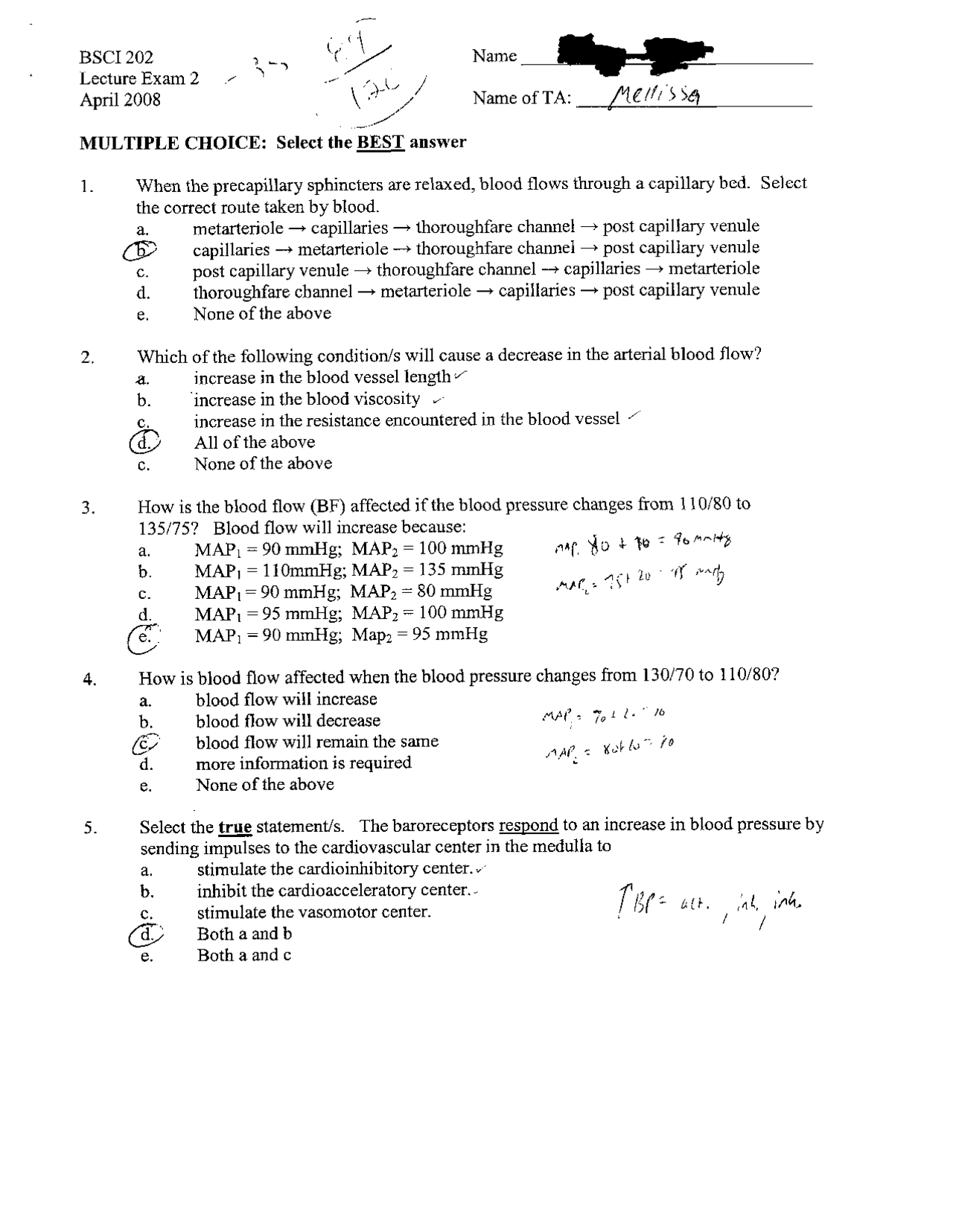 Past Exam 2 with Answer Key - Human Anatomy and Physiology II | BSCI ...