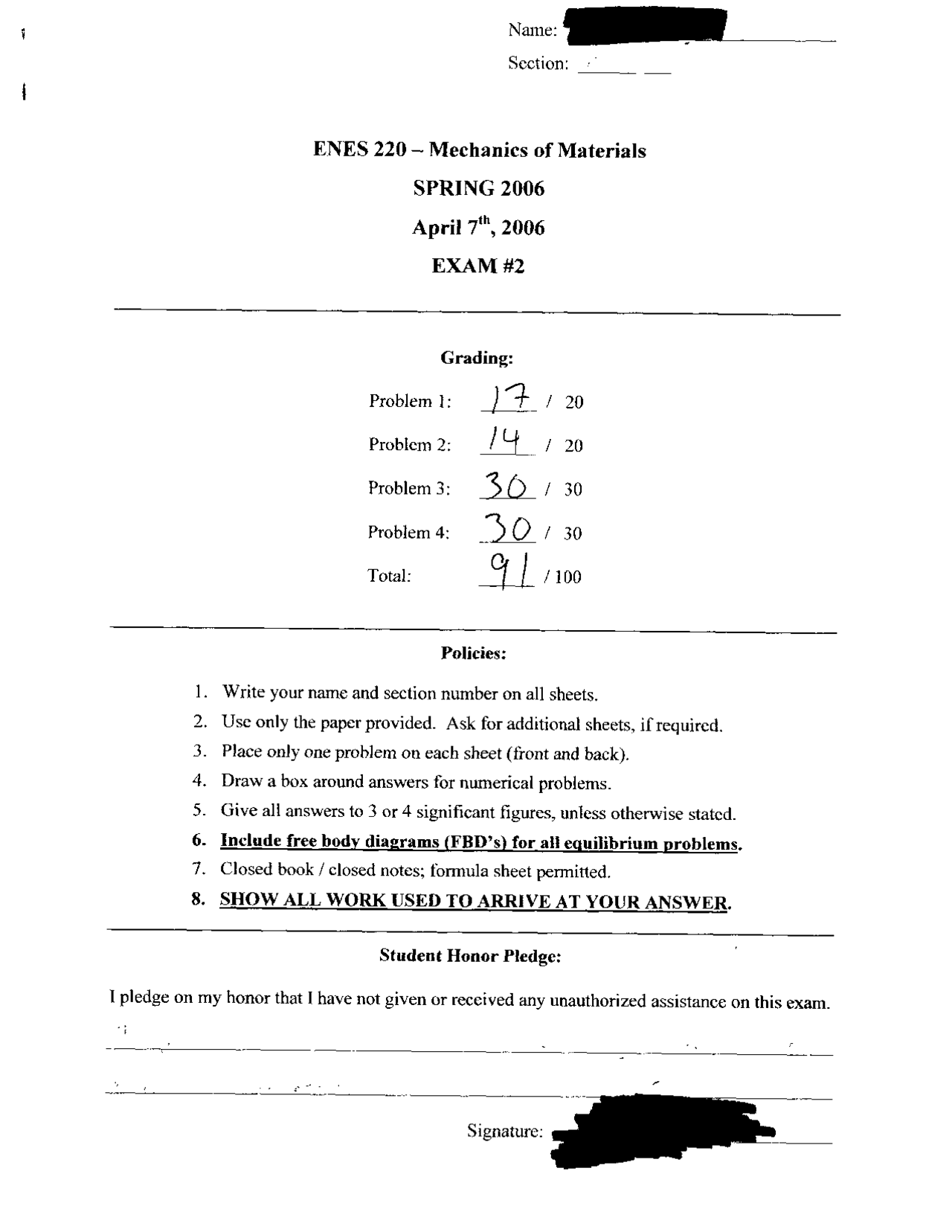 Exam 2 with Answer Key - Mechanics of Materials | ENES 220 | Exams ...