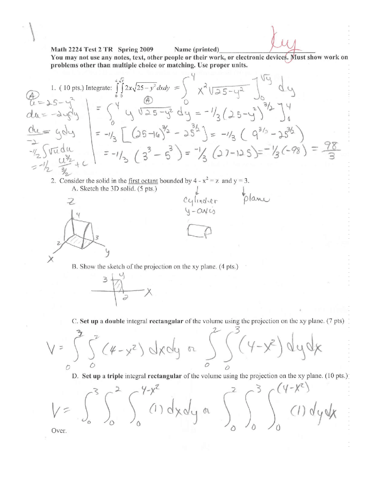Sample Test Math 2204 Exam 2 Solutions - Multivariable Calculus | MATH 2224 - Docsity