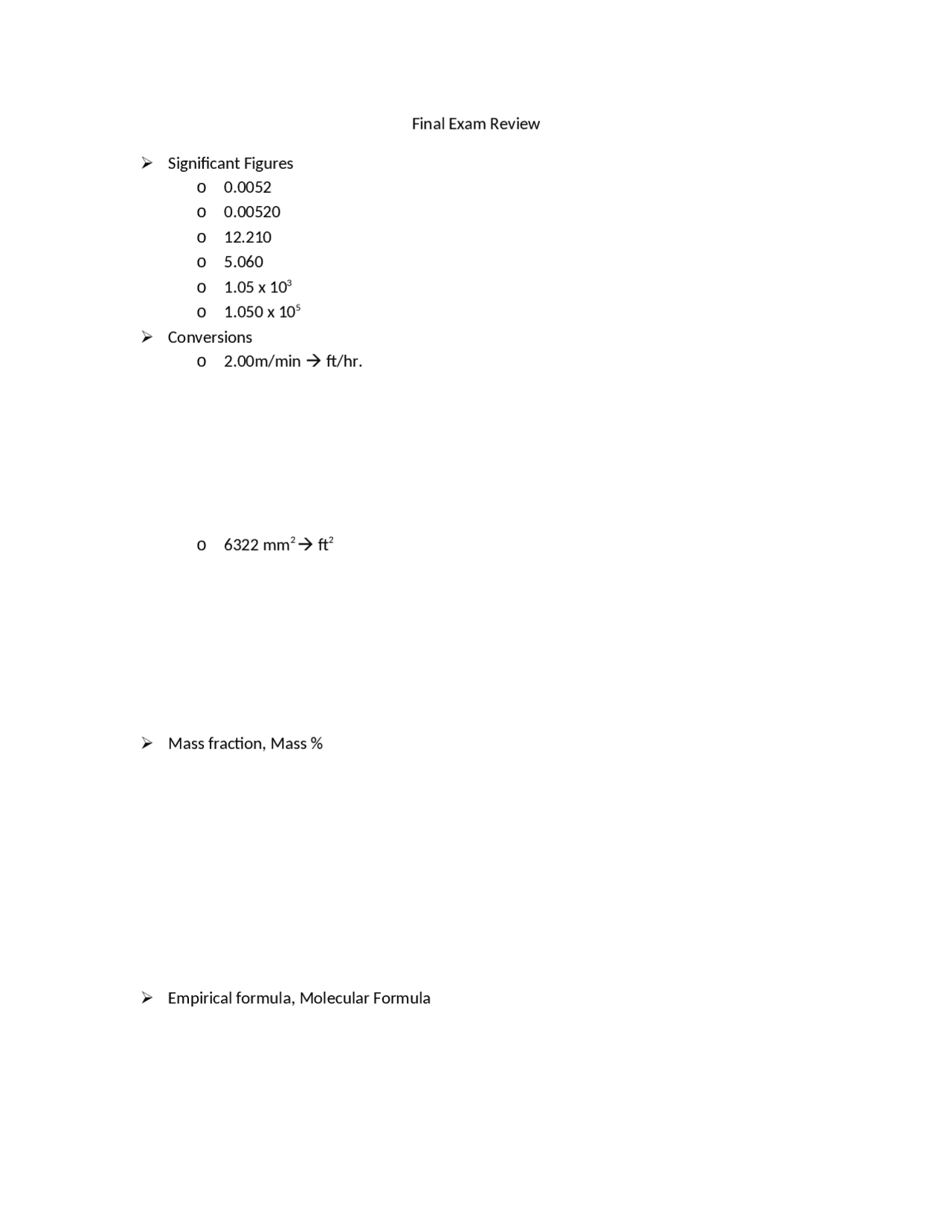 Final Exam Review - General Chemistry | CHEM 1035 - Docsity