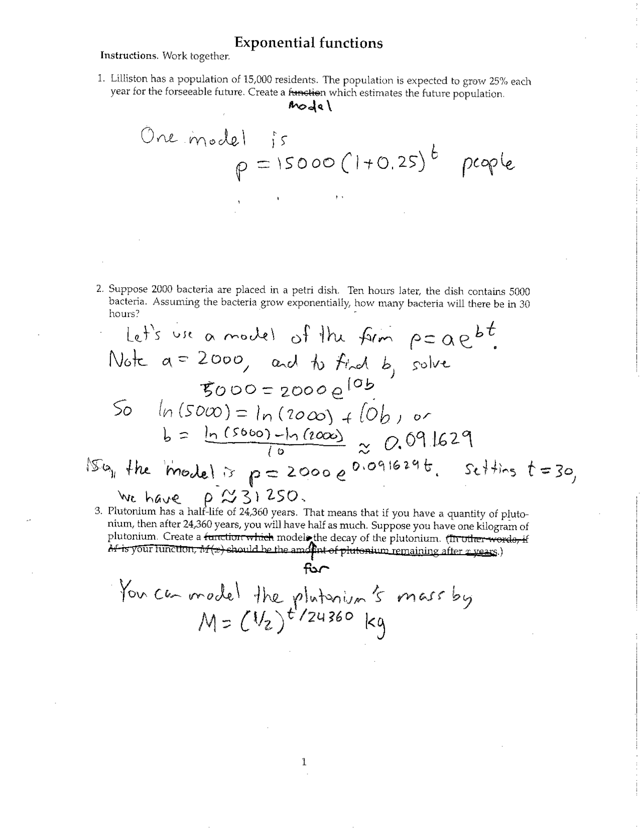 Exp Example Math Reference Question Exponential Functions - Questions with Solutions - University ...