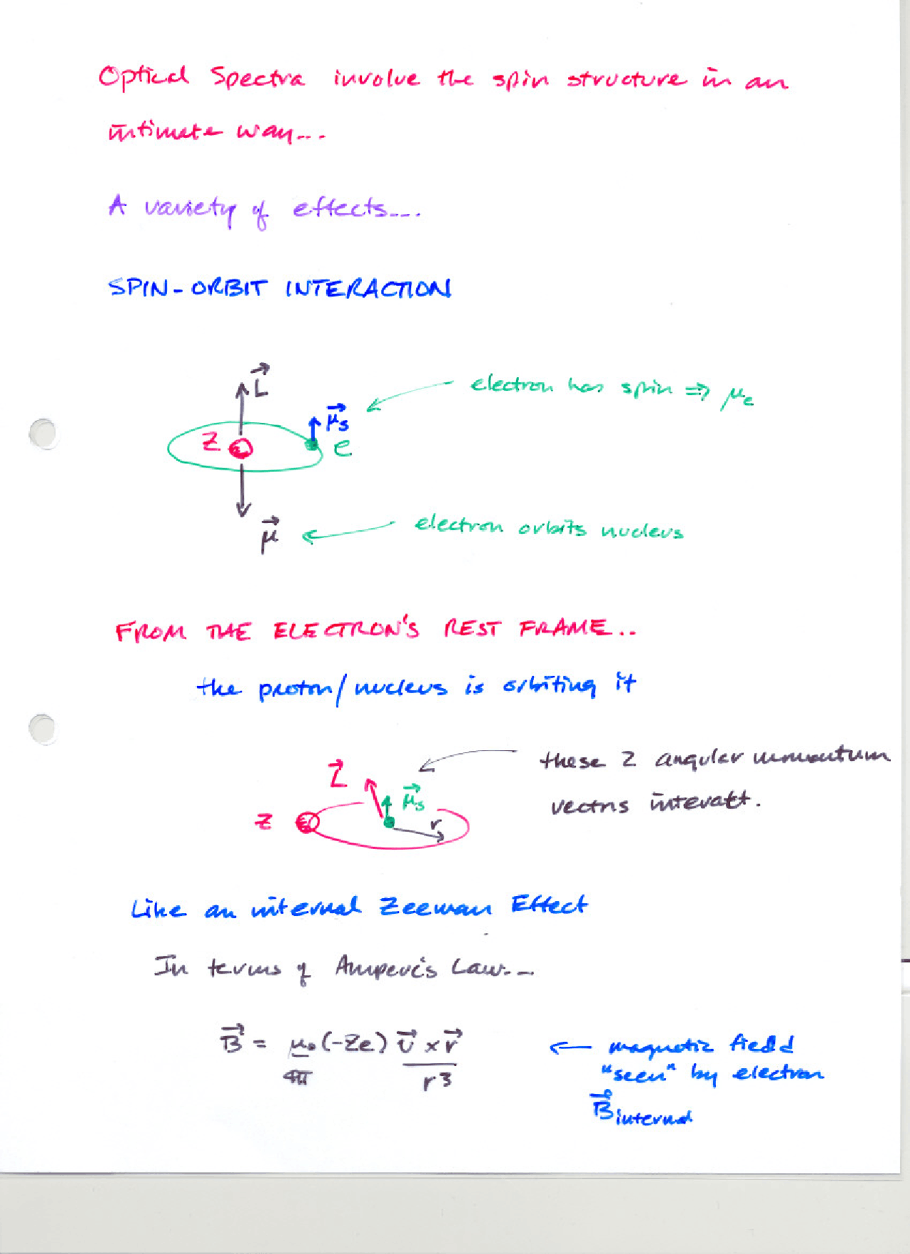 The Spin Orbit Interaction - Handwritten Notes | PHY 215 - Docsity