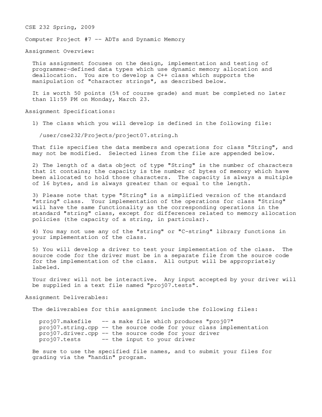 Computer Project 7 - Introduction to Programming II | CSE 232 - Docsity