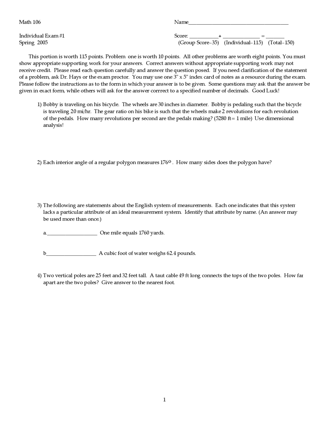 Fundamental Mathematics Concepts for Teachers II - Exam 1 | MATH 106 ...