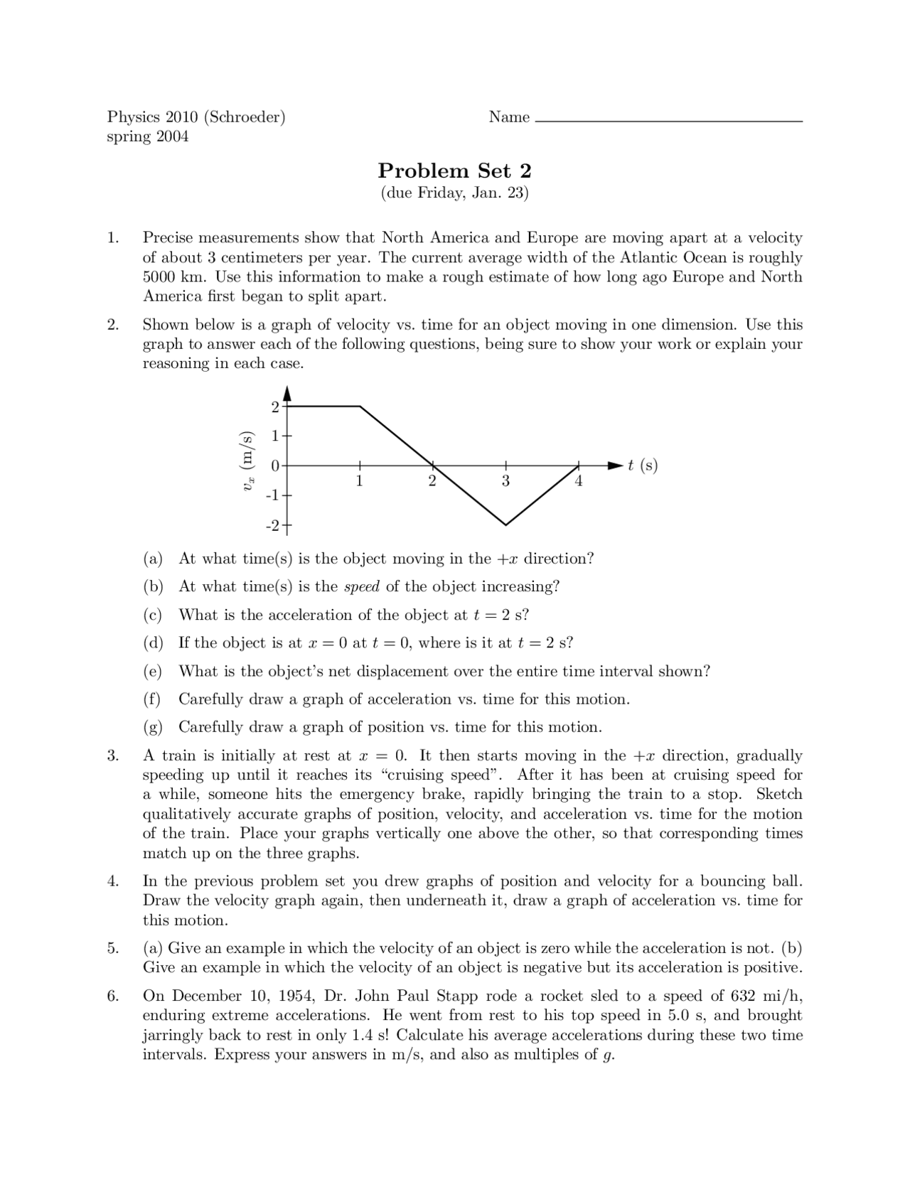 11 Problems on Velocity and Acceleration in Dimension - Homework | PHYS ...