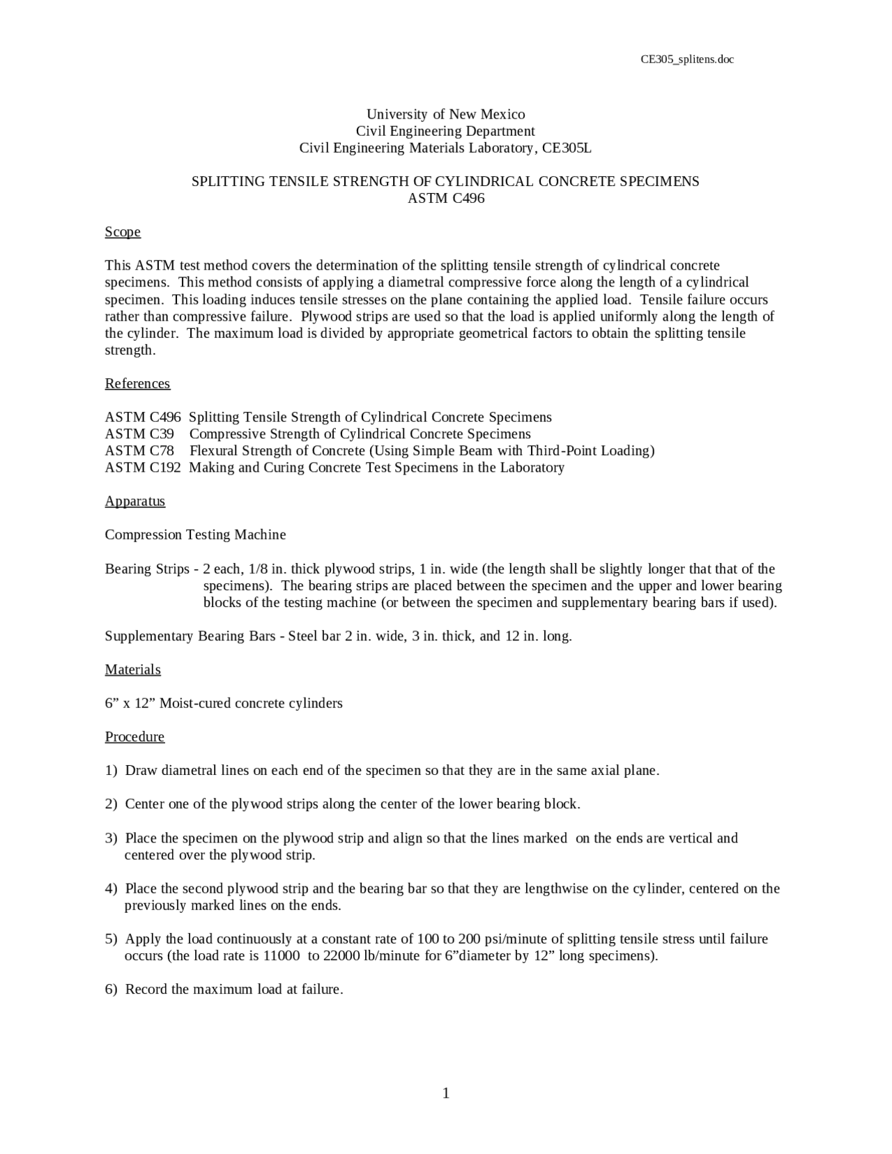 Splitting Tensile Strength of Cylindrical Concrete Specimens | CE 305 ...