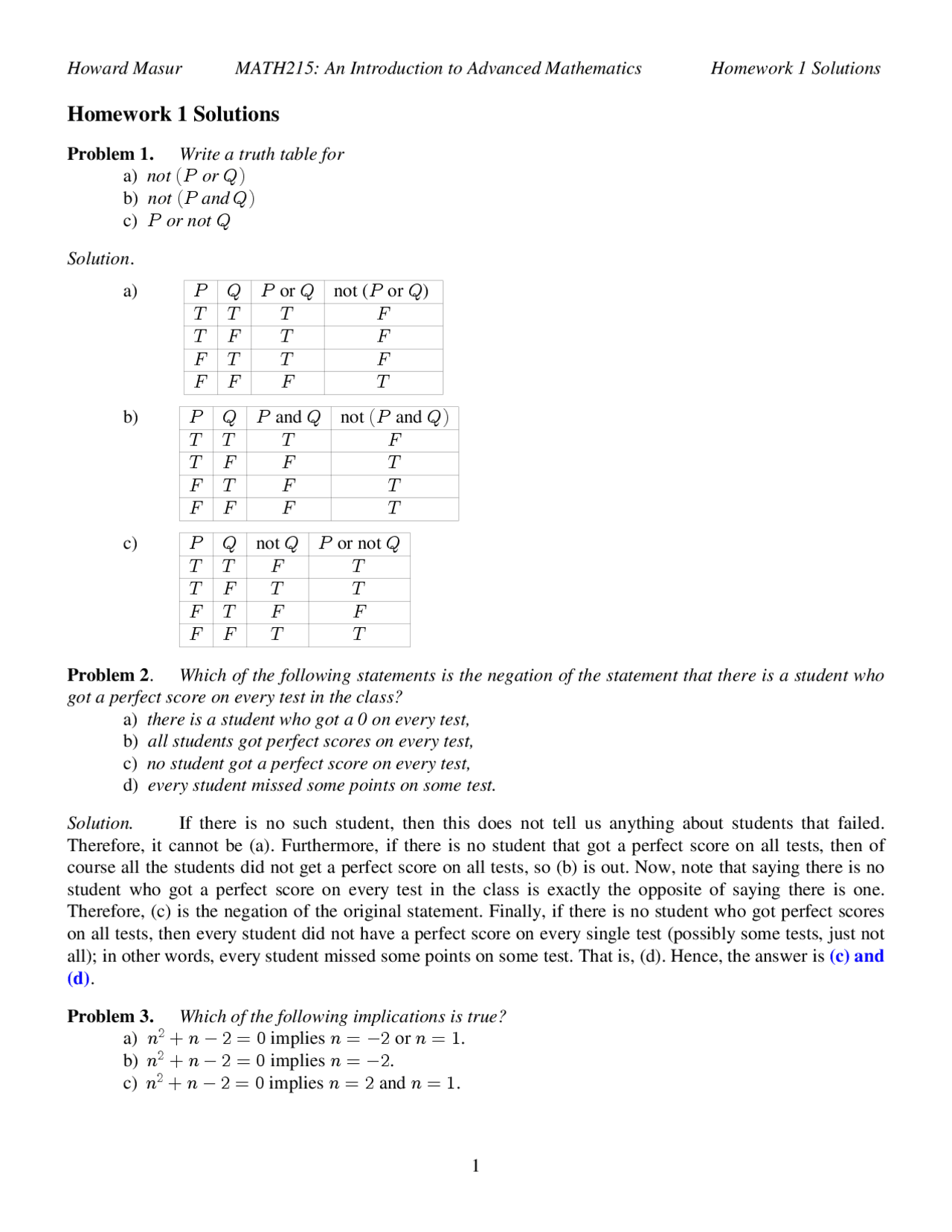Homework 1 Solutions - Introduction to Advanced Mathematics | MATH 215 ...