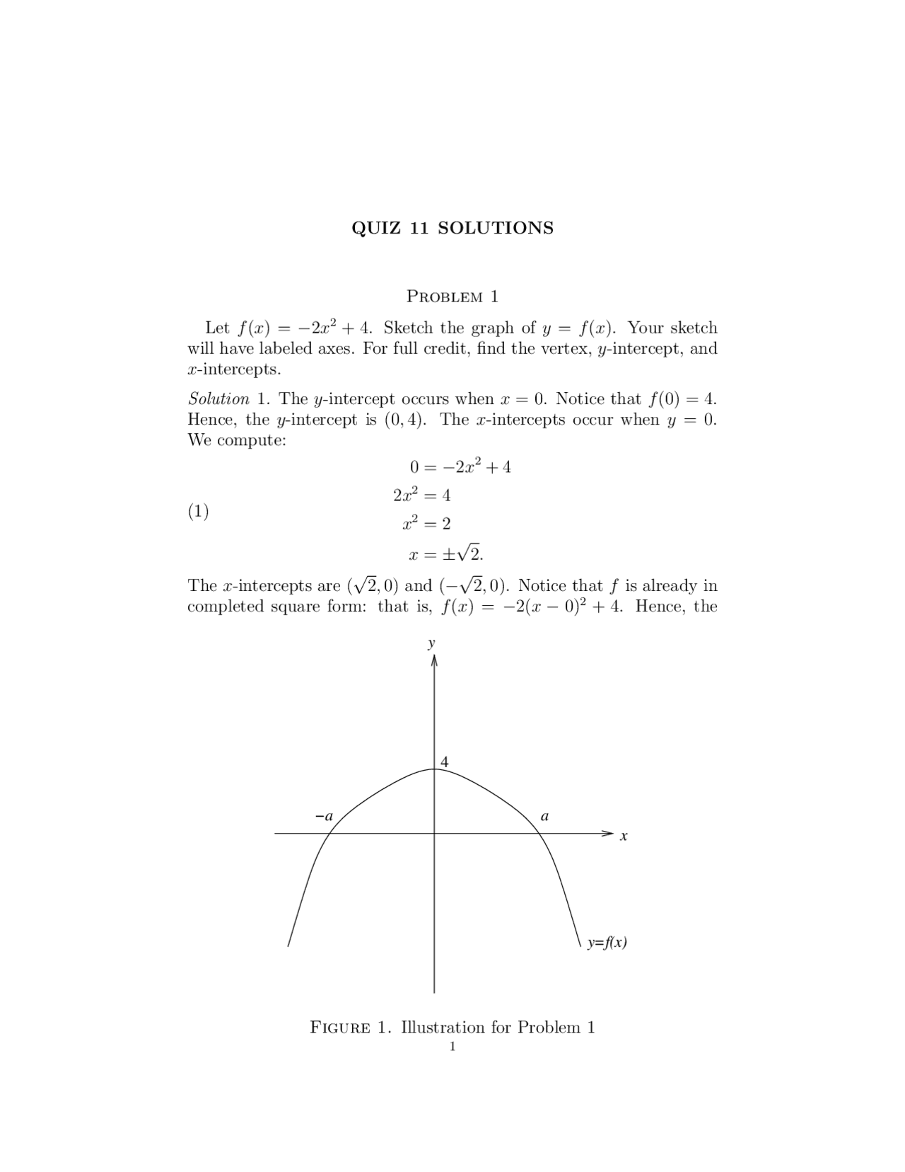 Quiz Solutions: Graphing & Intercepts of Quadratic Functions ...
