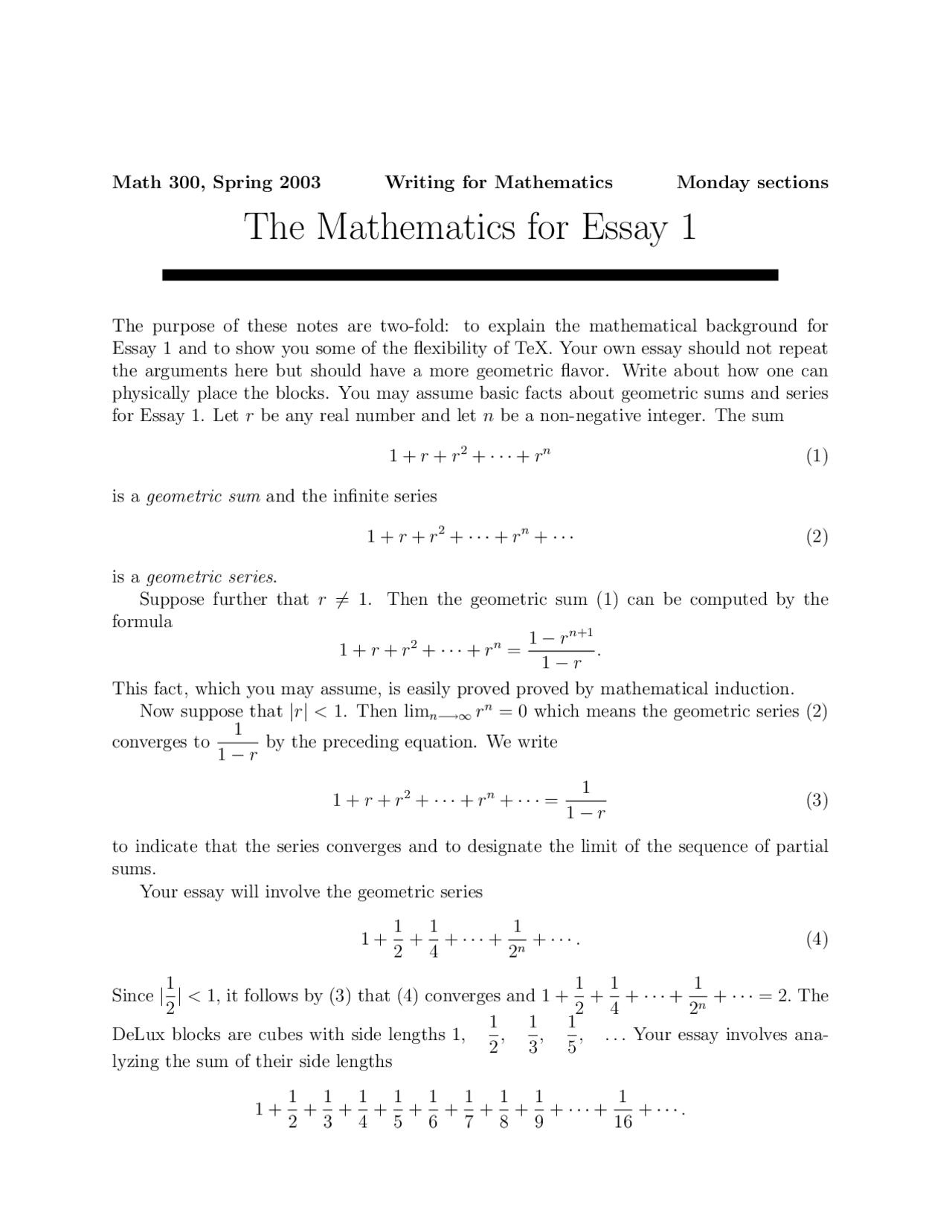 The Mathematics for Essay 1 for Writing for Mathematics | MATH 300 ...