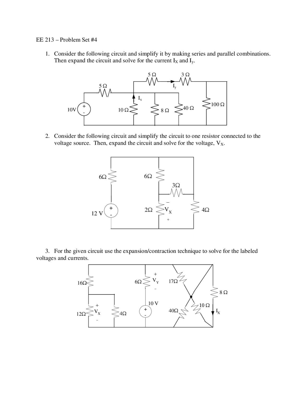 Problem Set 4 - Electrical Circuit Analysis I | EE 213 - Docsity