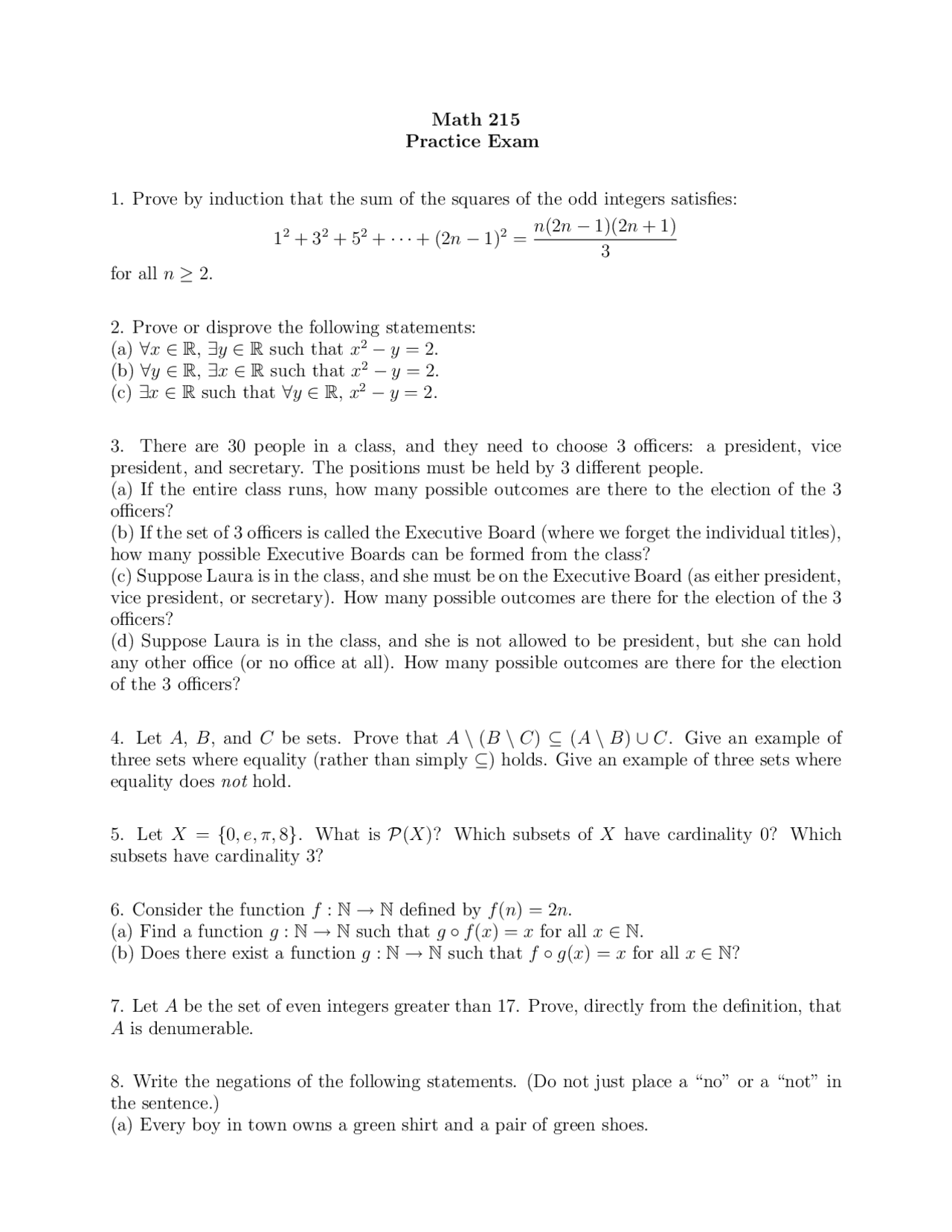 8 Problems on Introduction to Advanced Mathematics - Practice Exam ...