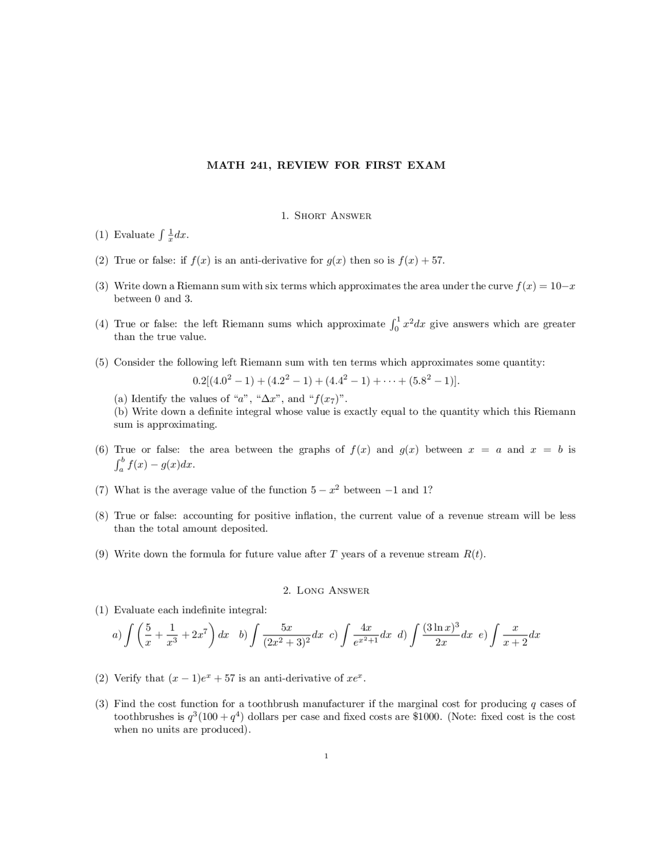 Exam 1 Review - Calculus for Business and Social Sciences Information ...