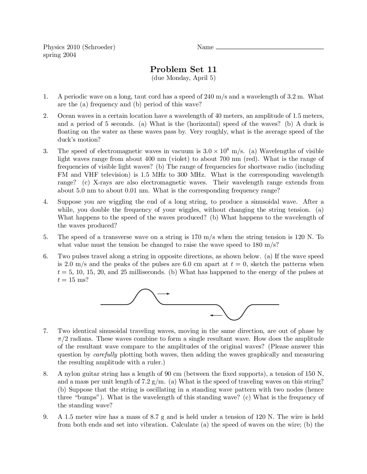 11 Problems on Wavelength and Electromagnetic Waves | PHYS 2010 - Docsity