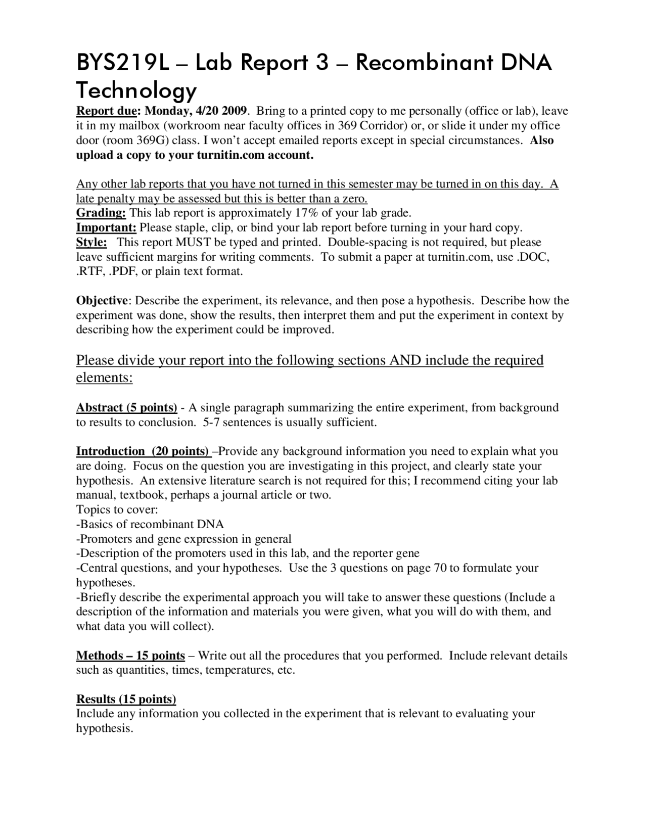 Recombinant DNA Technology - Lab Report 3 | BYS 219 - Docsity