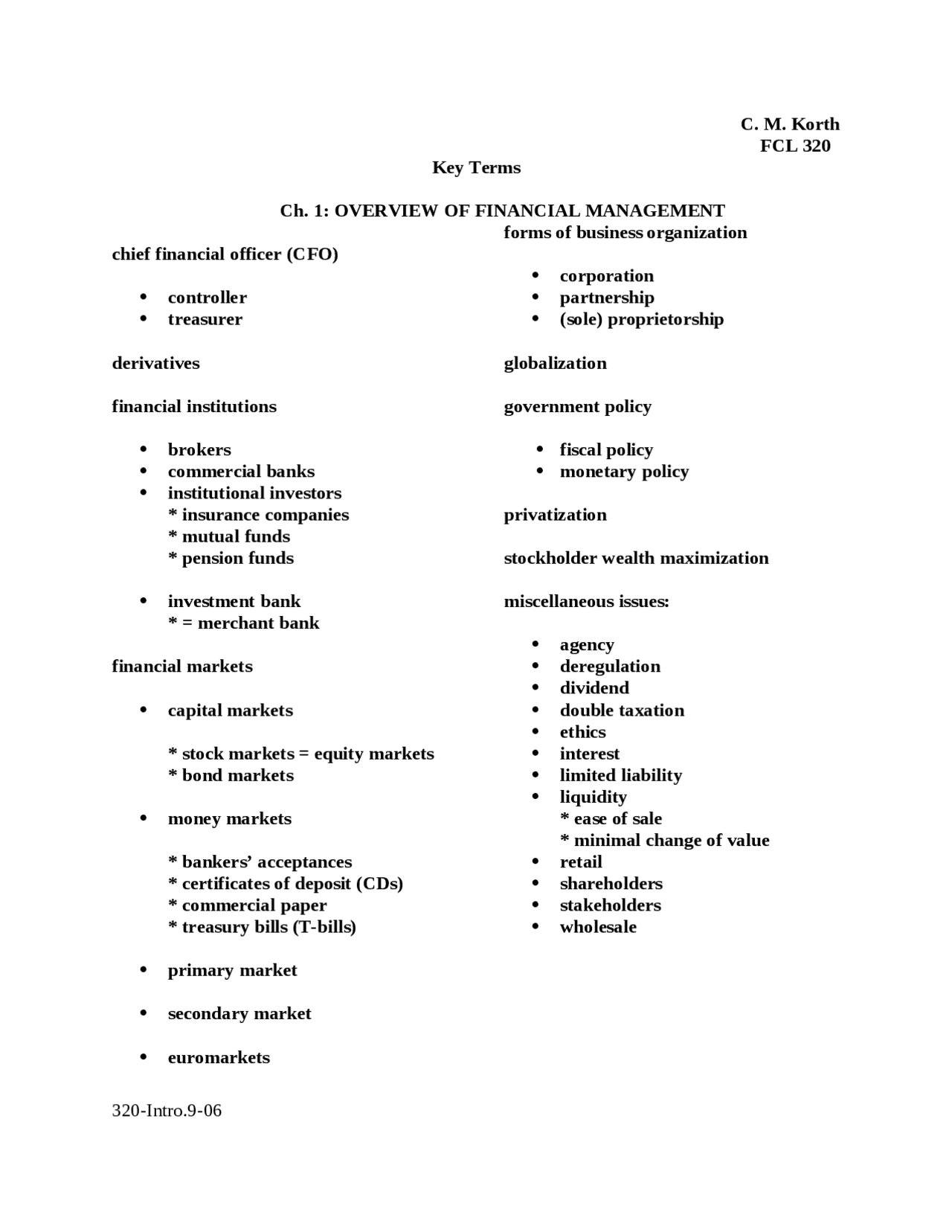 Overview of Financial Management Key Terms FIN 3200 Docsity