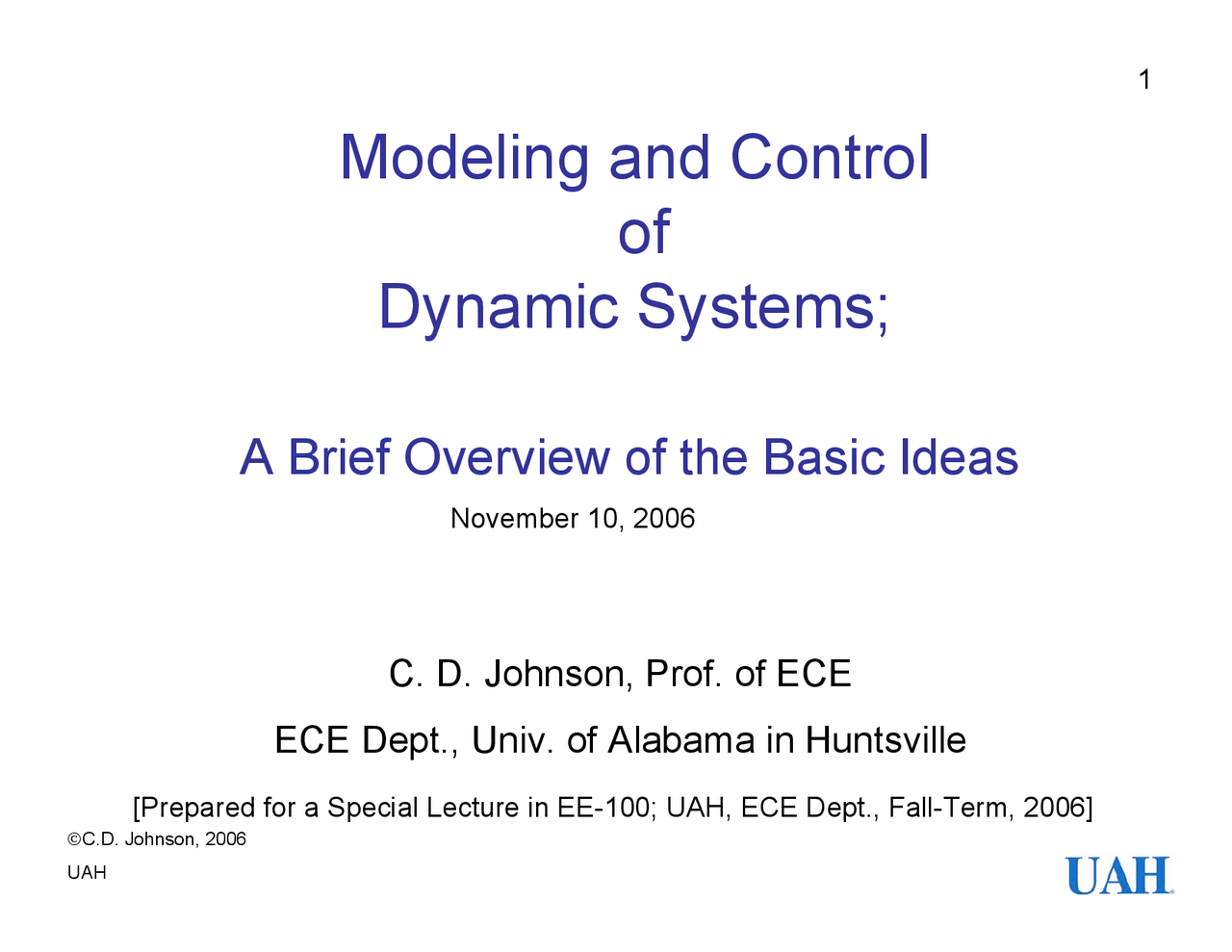 Modeling and Control of Dynamic Systems - Docsity