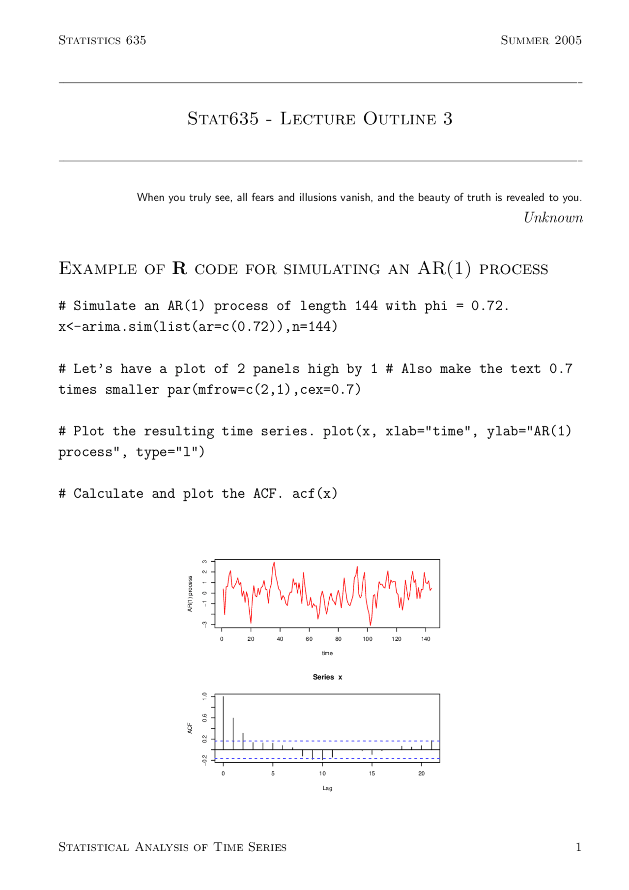 Example of R Code for Simulating an AR Process - Statistical Analysis ...