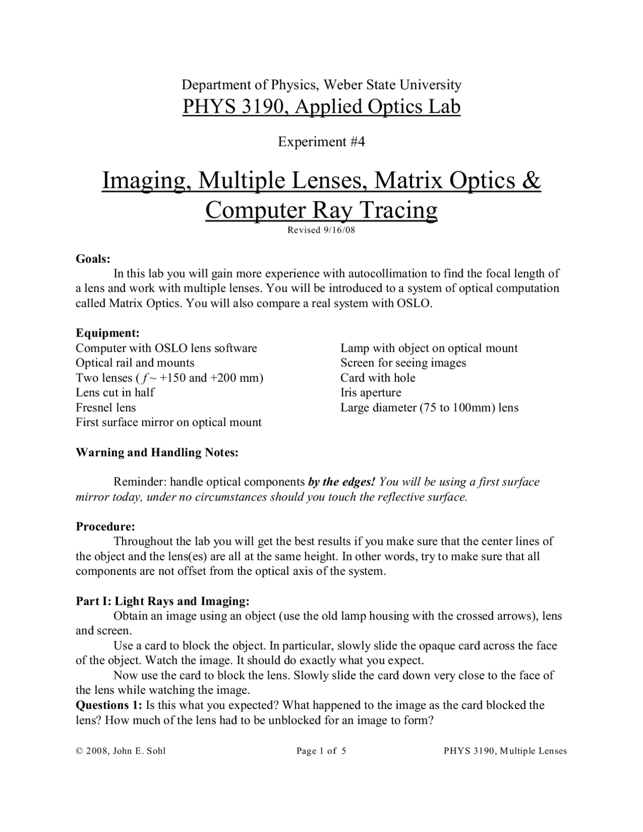 Imaging, Multiple Lenses, Matrix Optics and Computer Ray Tracing | PHYS ...