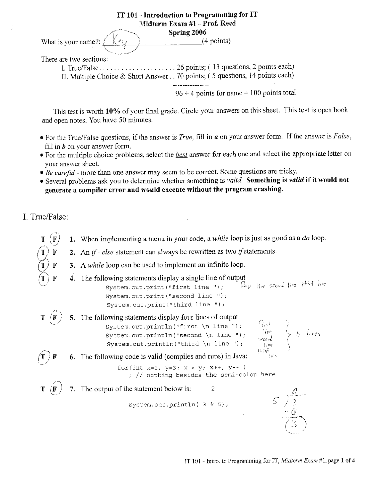 Solved Midterm Exam 1 for Java Programming for Information Technology ...