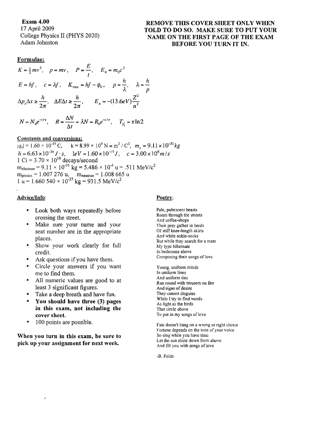 Questions with Solution of College Physics II - Exam 4 | PHYS 2020 ...
