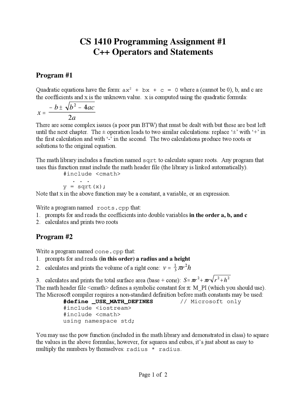 SI Object-Oriented Programming - Assignment 1 | CS 1410 - Docsity