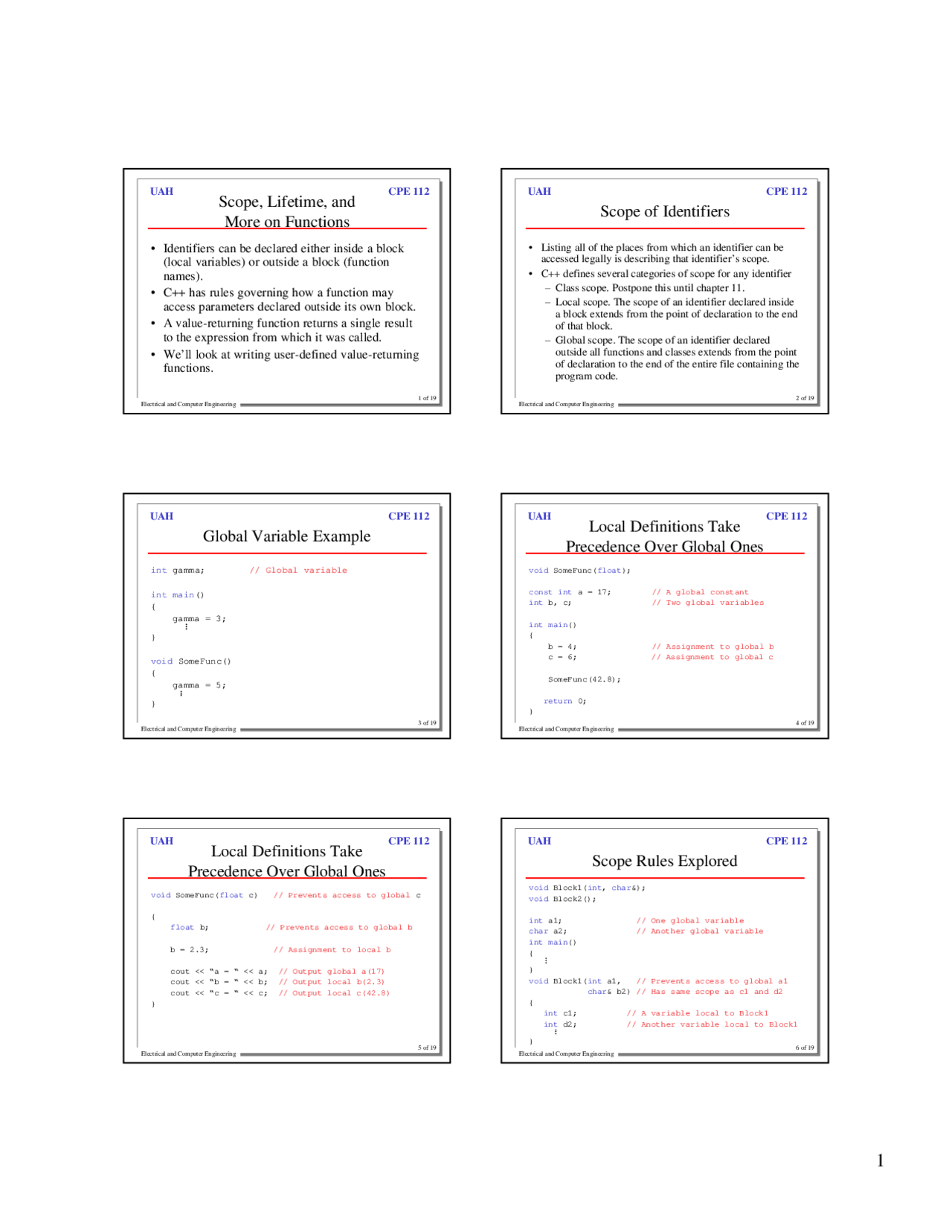 Scope of Identifiers - Lecture Slides | CPE 112 - Docsity