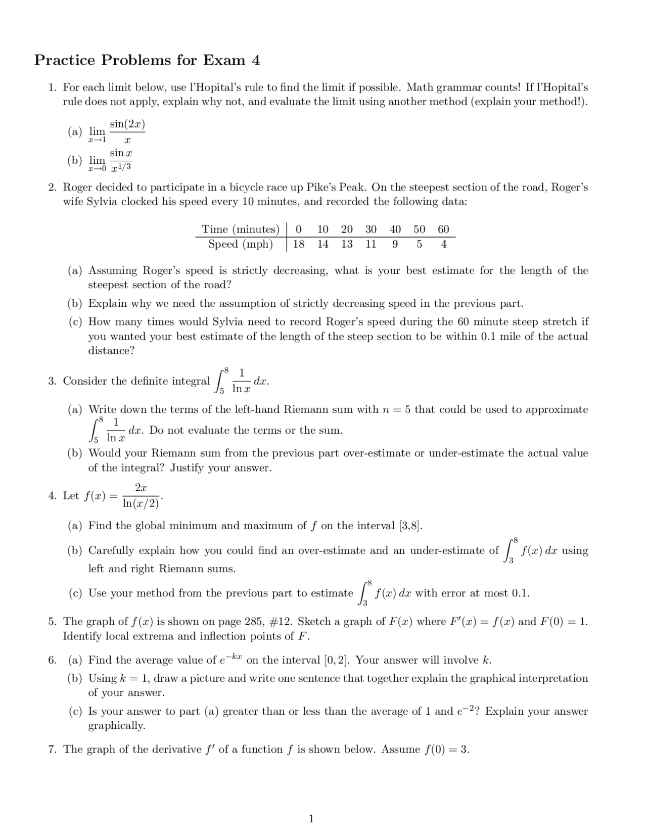 Practice Problems for Exam 4 - Calculus-Analytic Geometry 1 | MAC 2311 ...