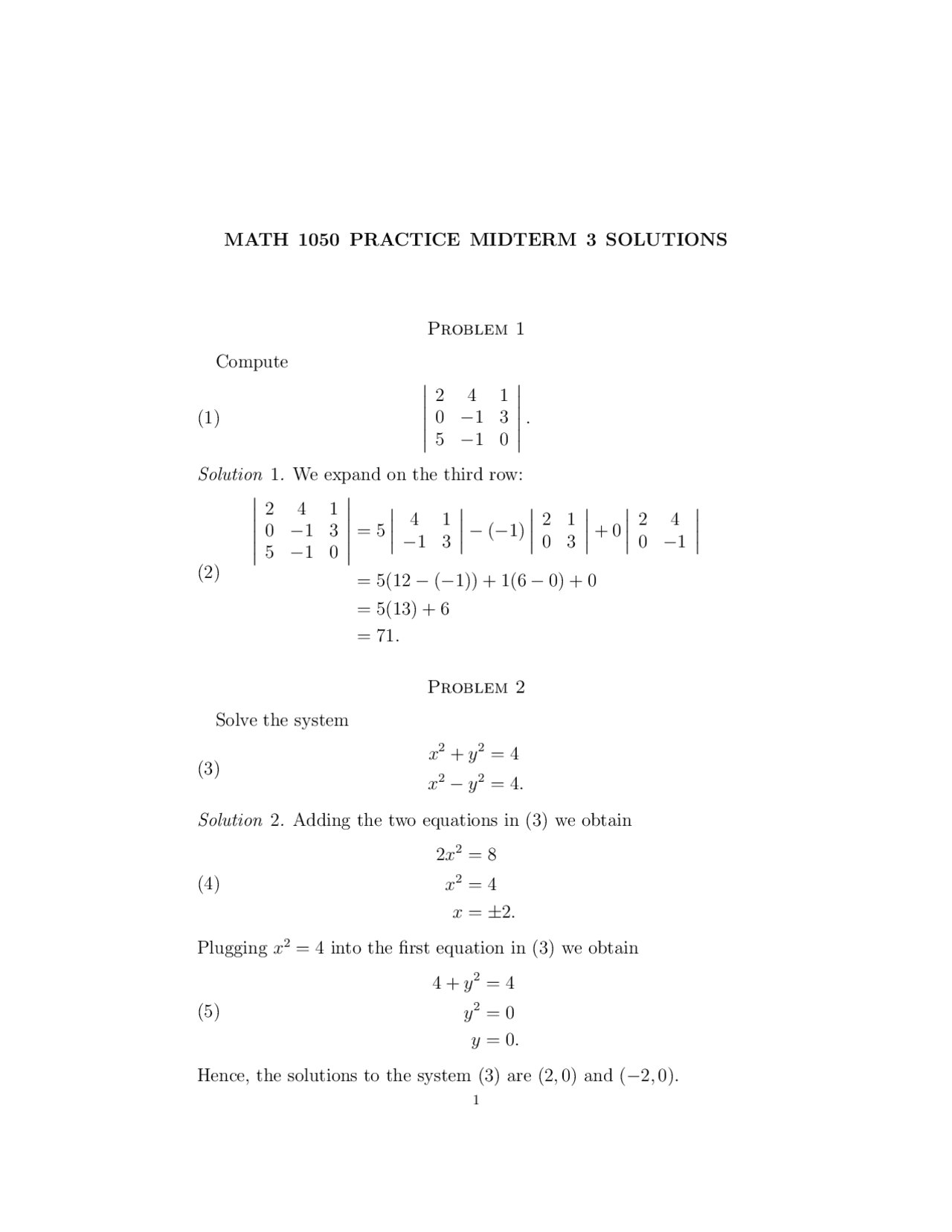 12 Problems On College Algebra With Solution - Midterm 3 | Math 1050 - Docsity