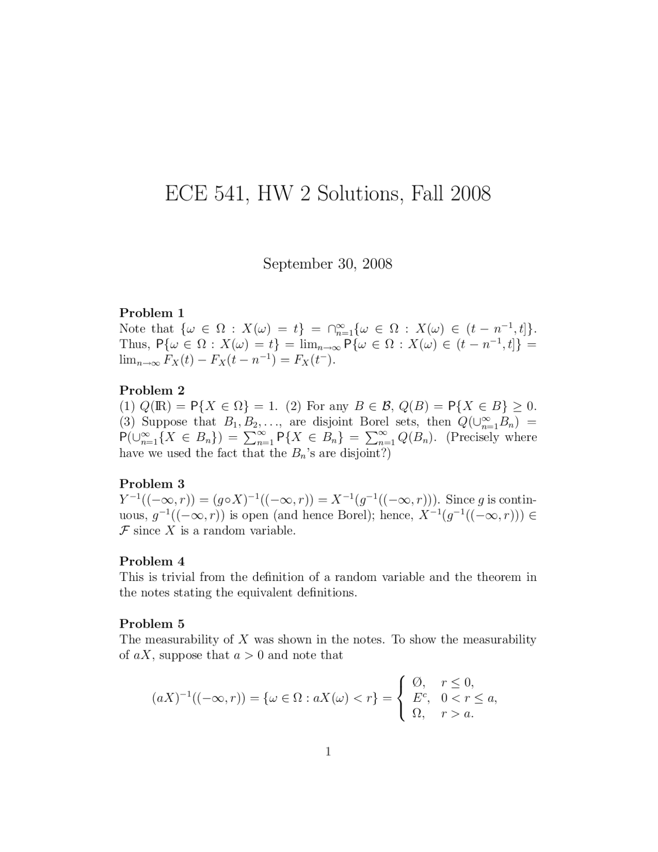 Homework 2 Solutions Probability Theory And Stochastic Processes Ece 541 Docsity