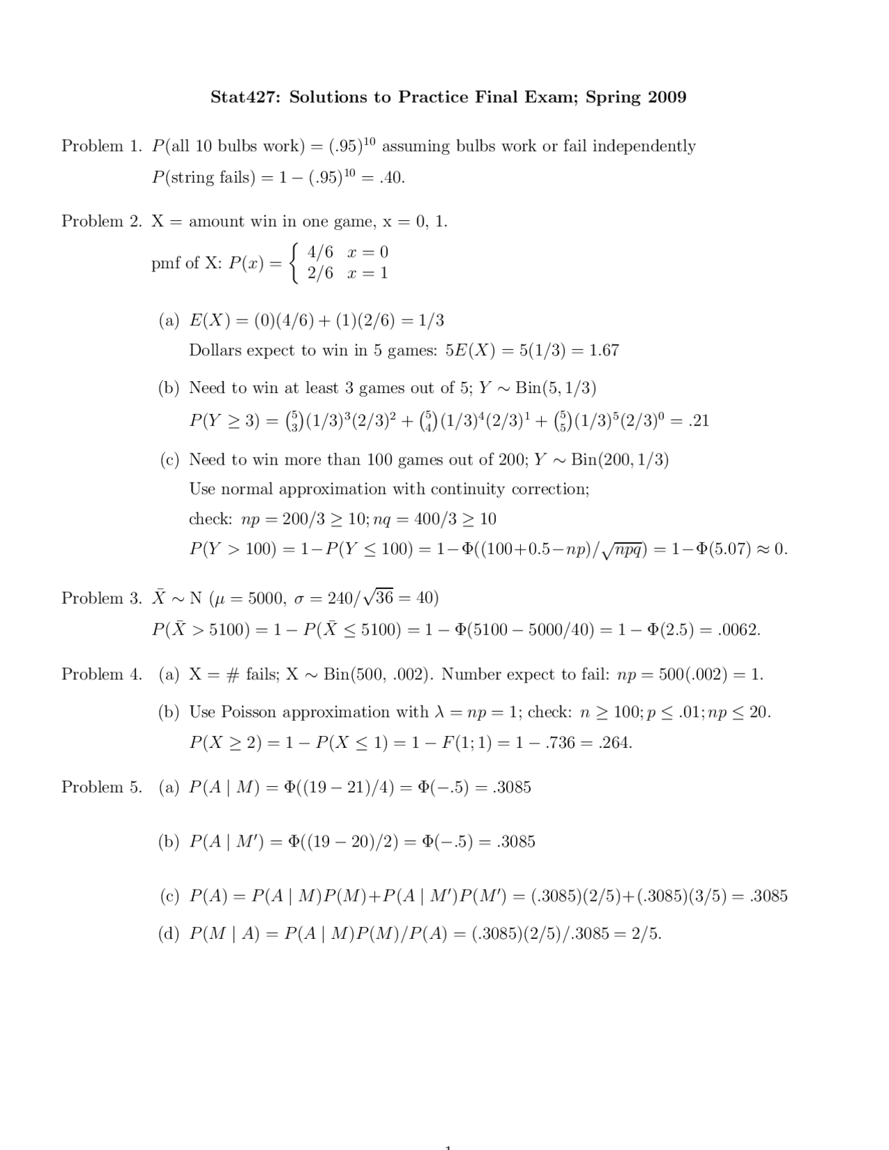 5 Solved Problems in Introduction to probability - Final Exam | STAT ...