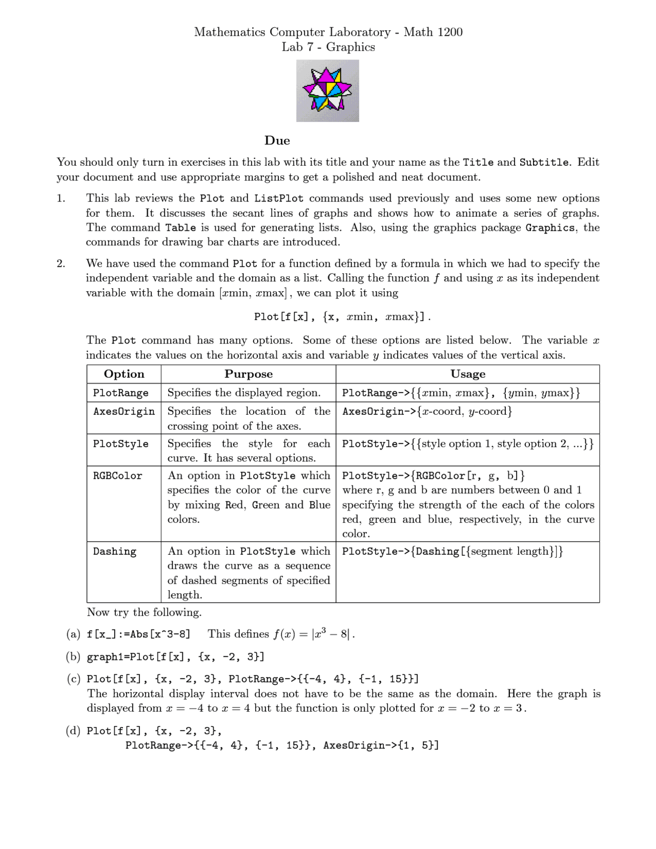 Graphic for Lab 7 - Mathematics Computer | MATH 1200 - Docsity