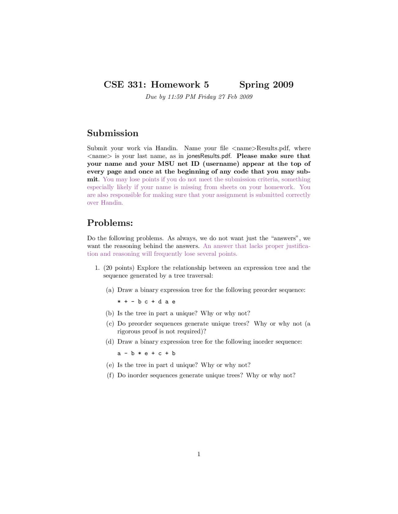 5 Problems on Algorithms and Data Structures - Assignment 5 | CSE 331 ...