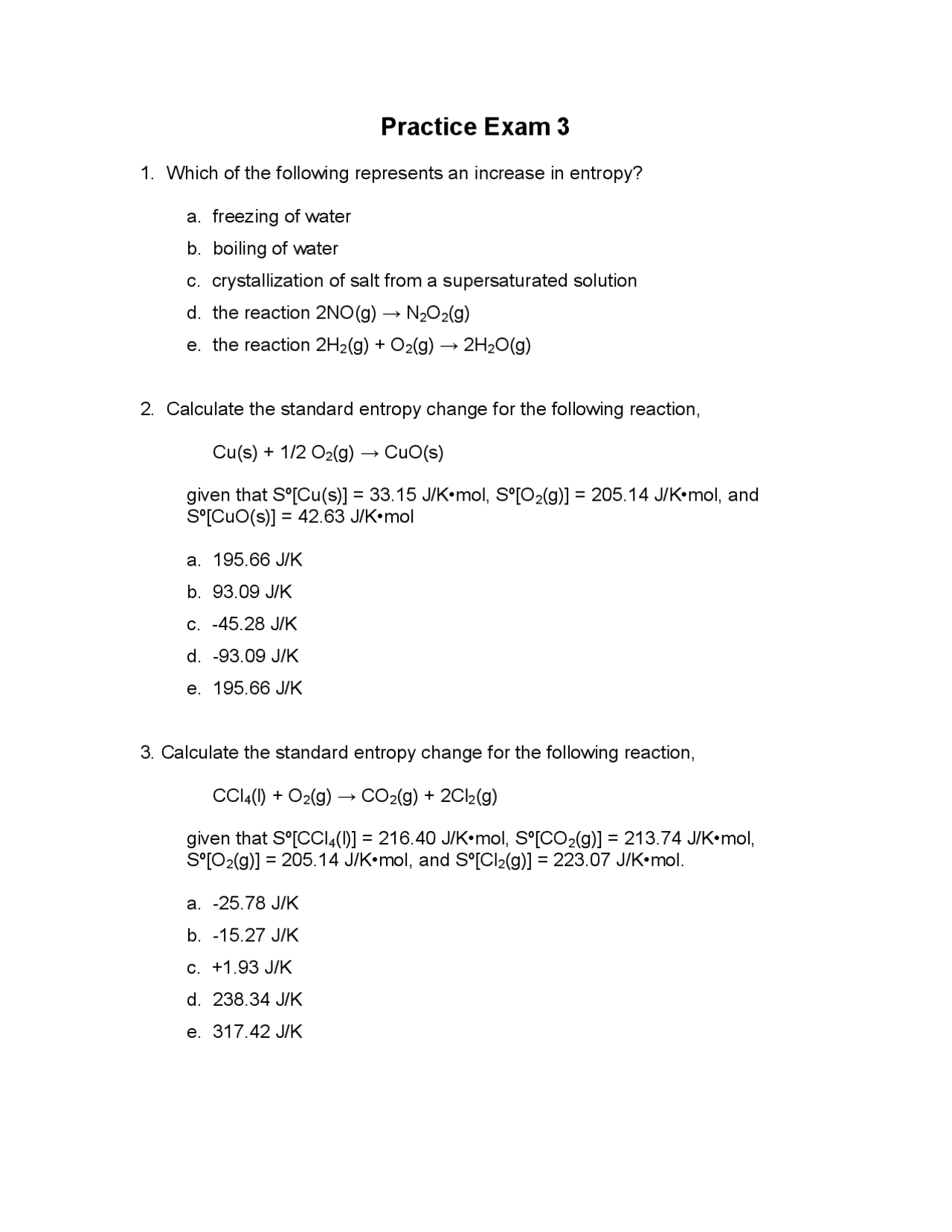 20 Questions for Practice Exam 3 - General Chemistry II | CH 123 - Docsity