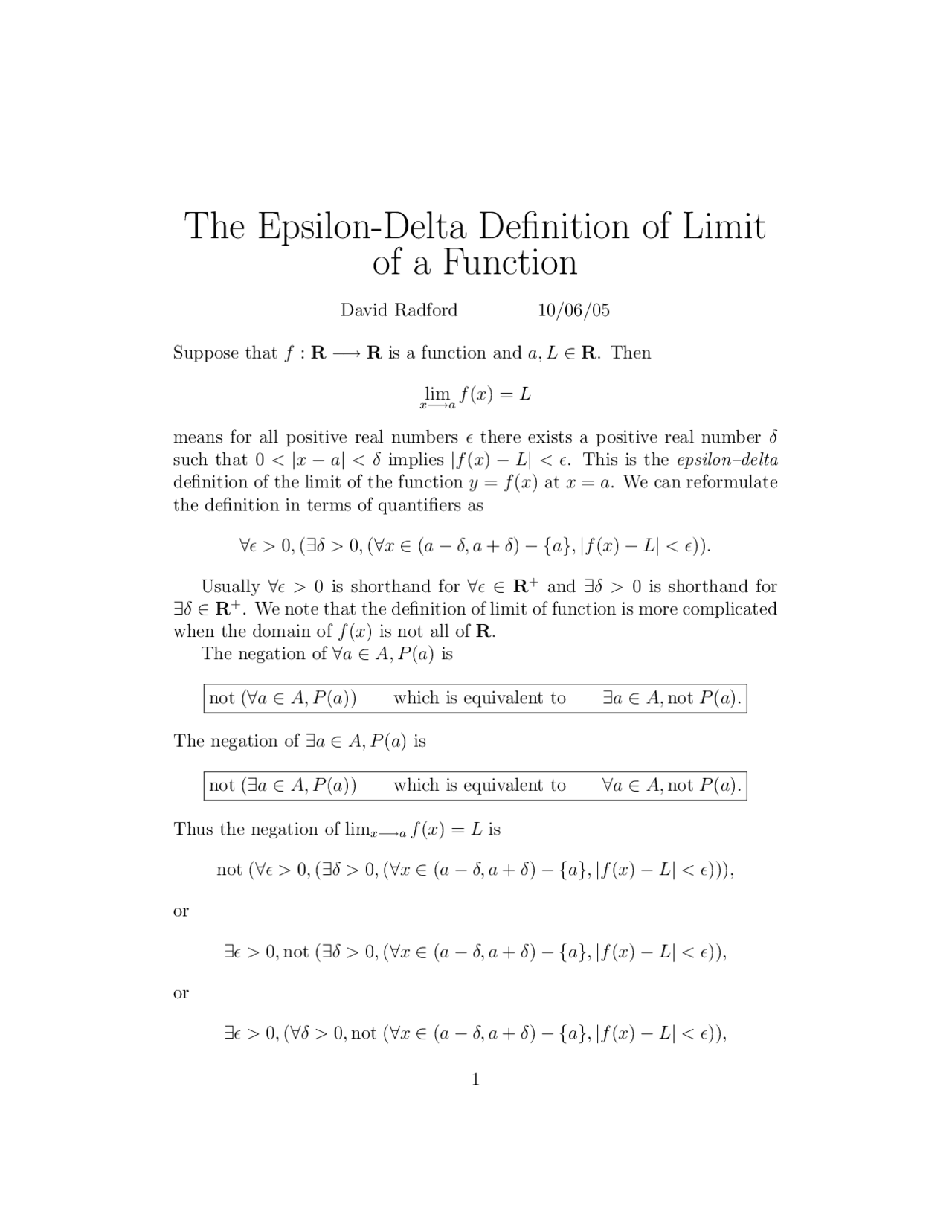 The Epsilon-Delta Definition of Limit of a Function | MATH 215 - Docsity