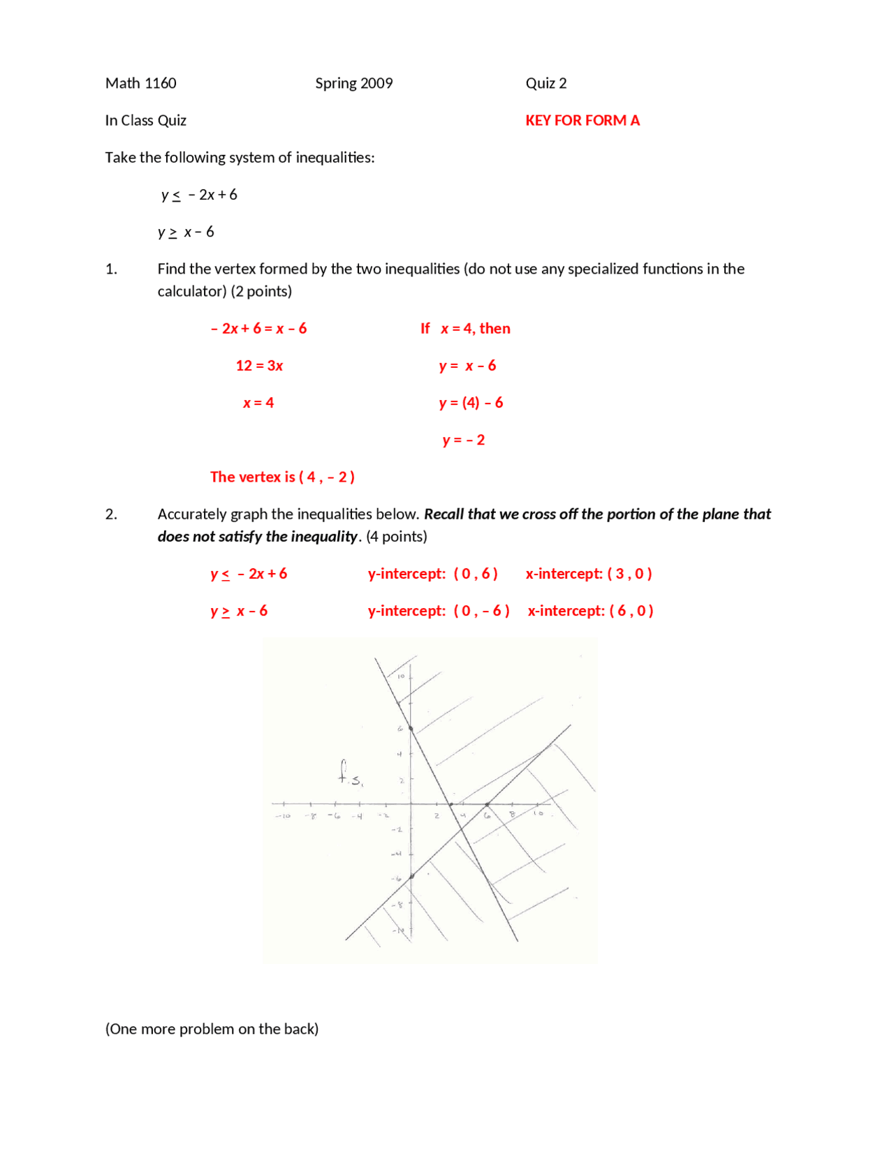 Quiz 2 with Answer Key - Finite Mathematics Application | MATH 1160 ...