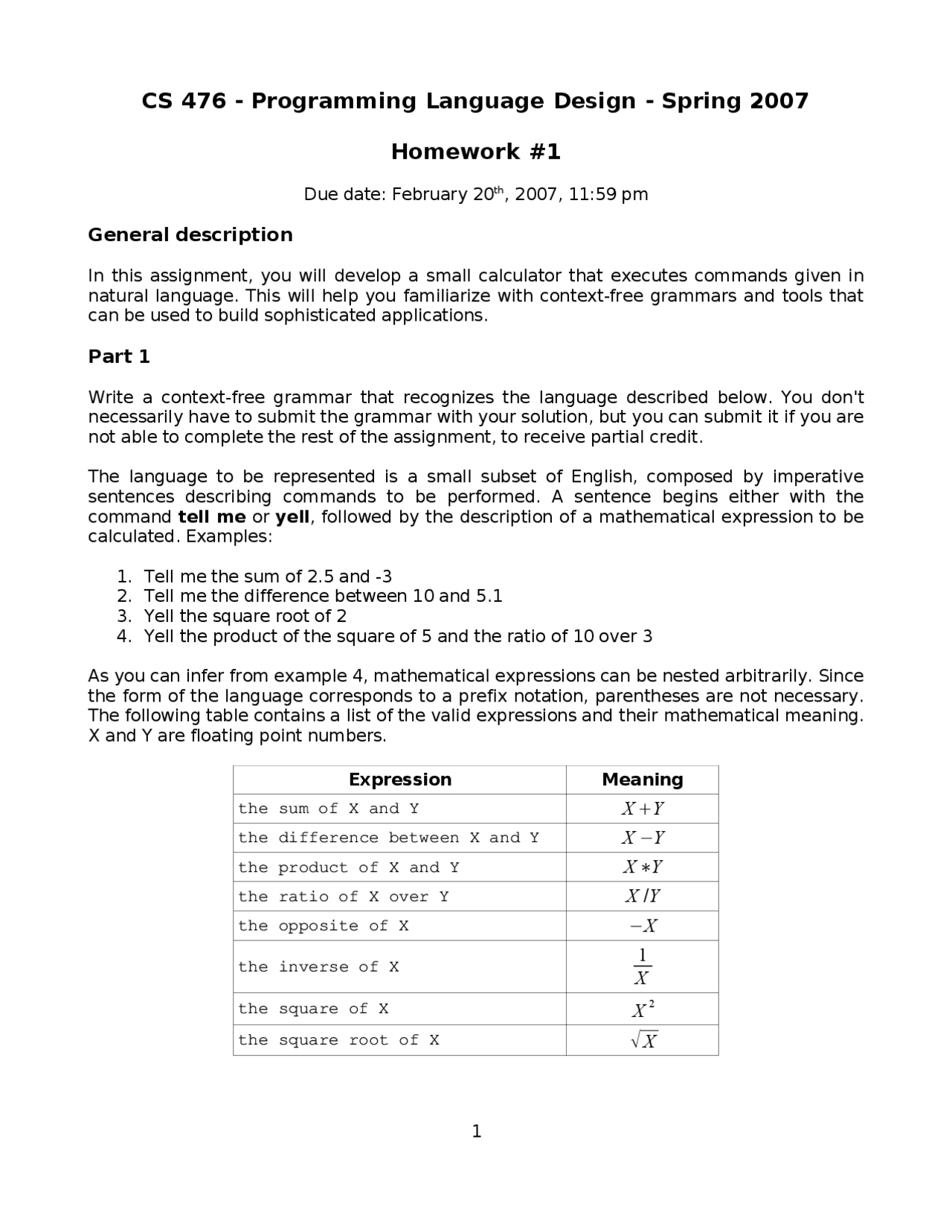 Review for Assignment 1 - Programming Language Design | CS 476 ...