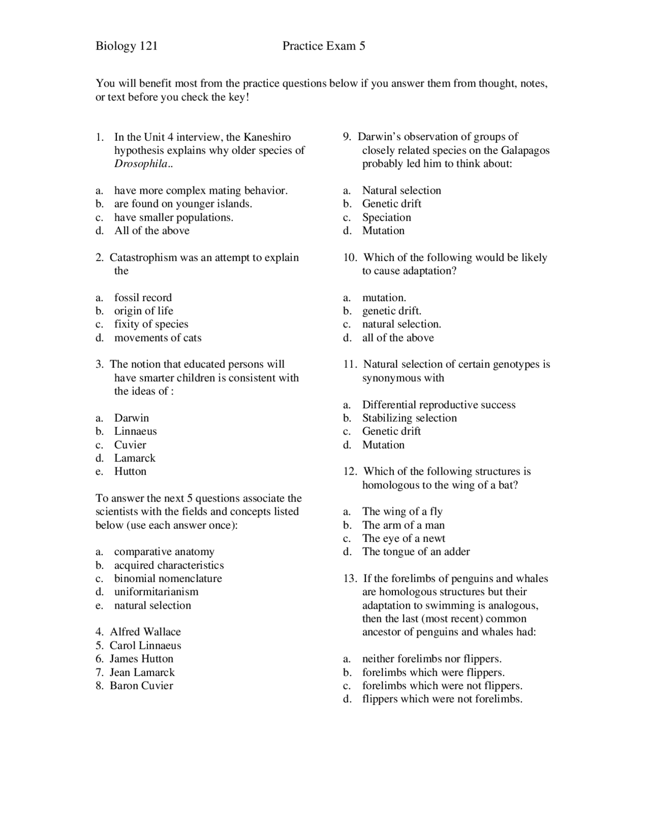 50 MCQs with Answers Key on General Biology I - Examination 5 | BIO 121 ...