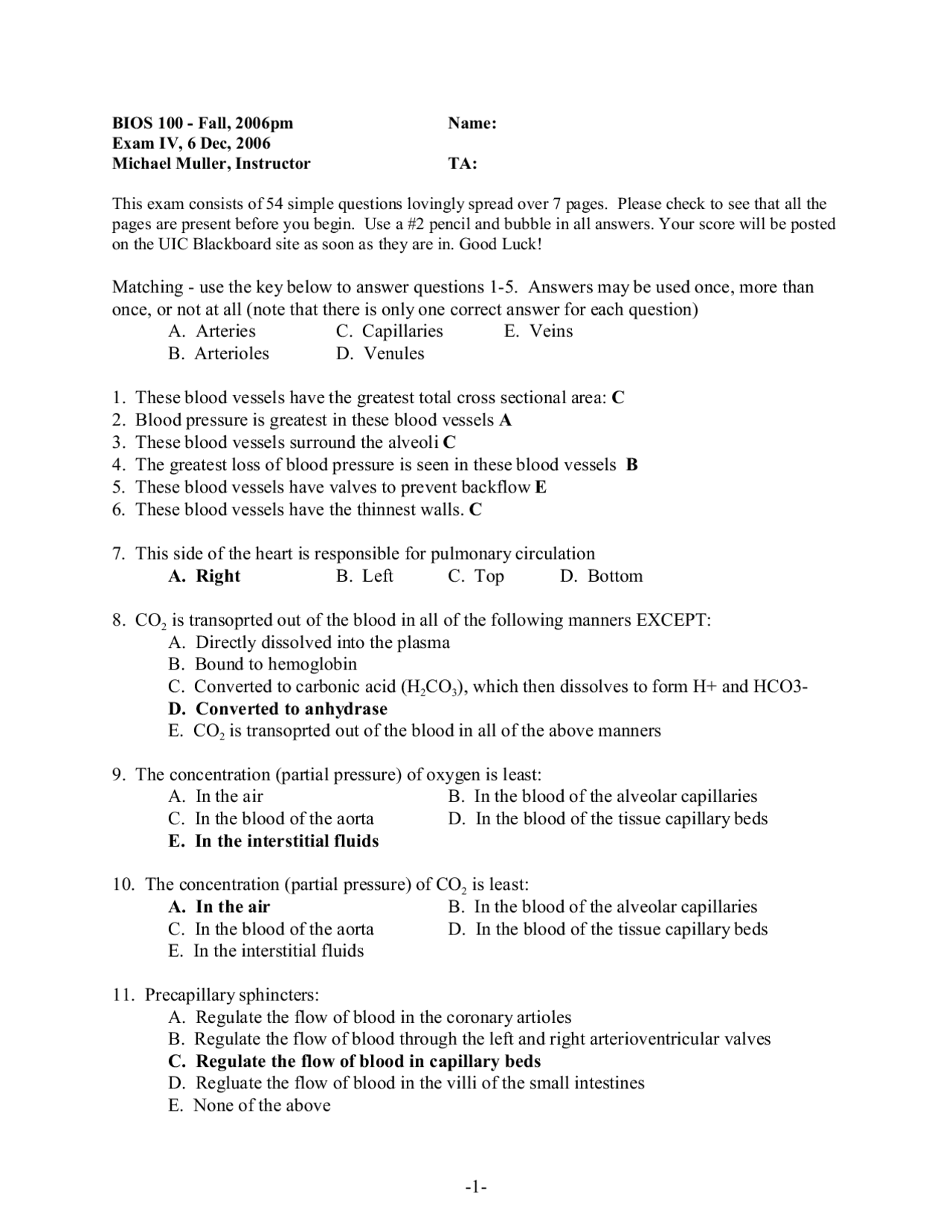 Past Exam 4 with Answers - Biology of Cells and Organisms | BIOS 100 ...