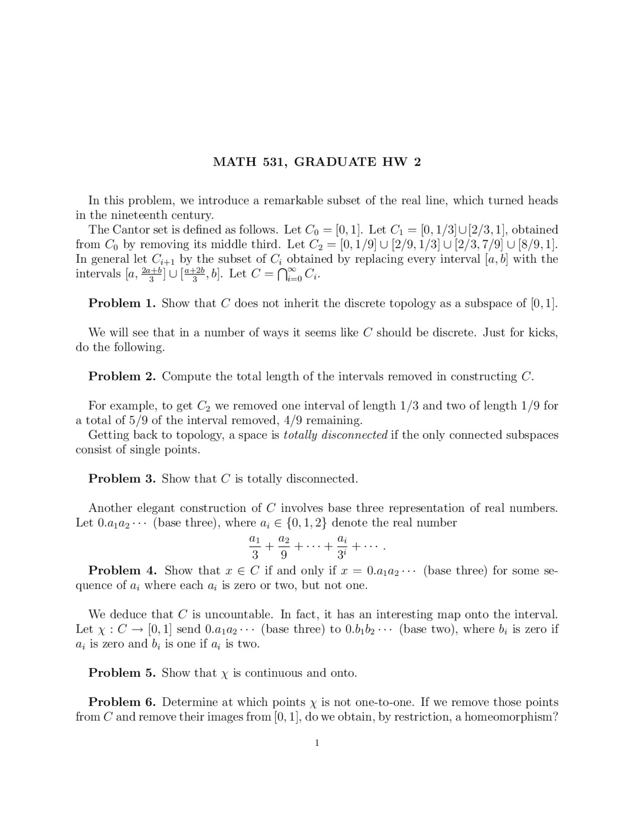 Problems for Graduate Homework 2 - Introduction to Topology | MATH 531 ...