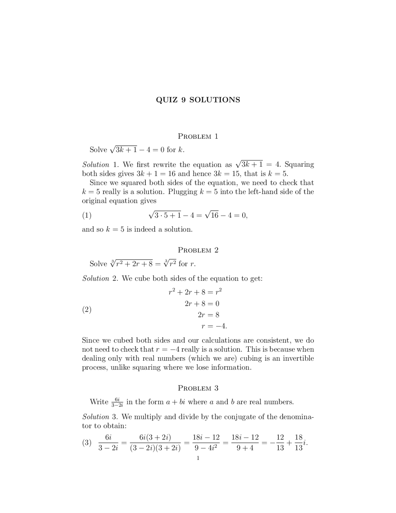 Quiz 9 with Solution - Intermediate Algebra | MATH 1010 | Quizzes ...