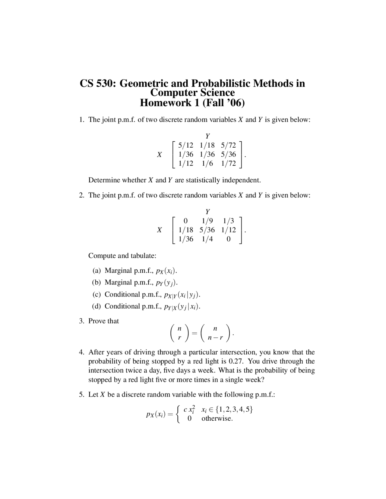 Homework 1 for Geometric and Probabilistic Methods in Computer Science ...