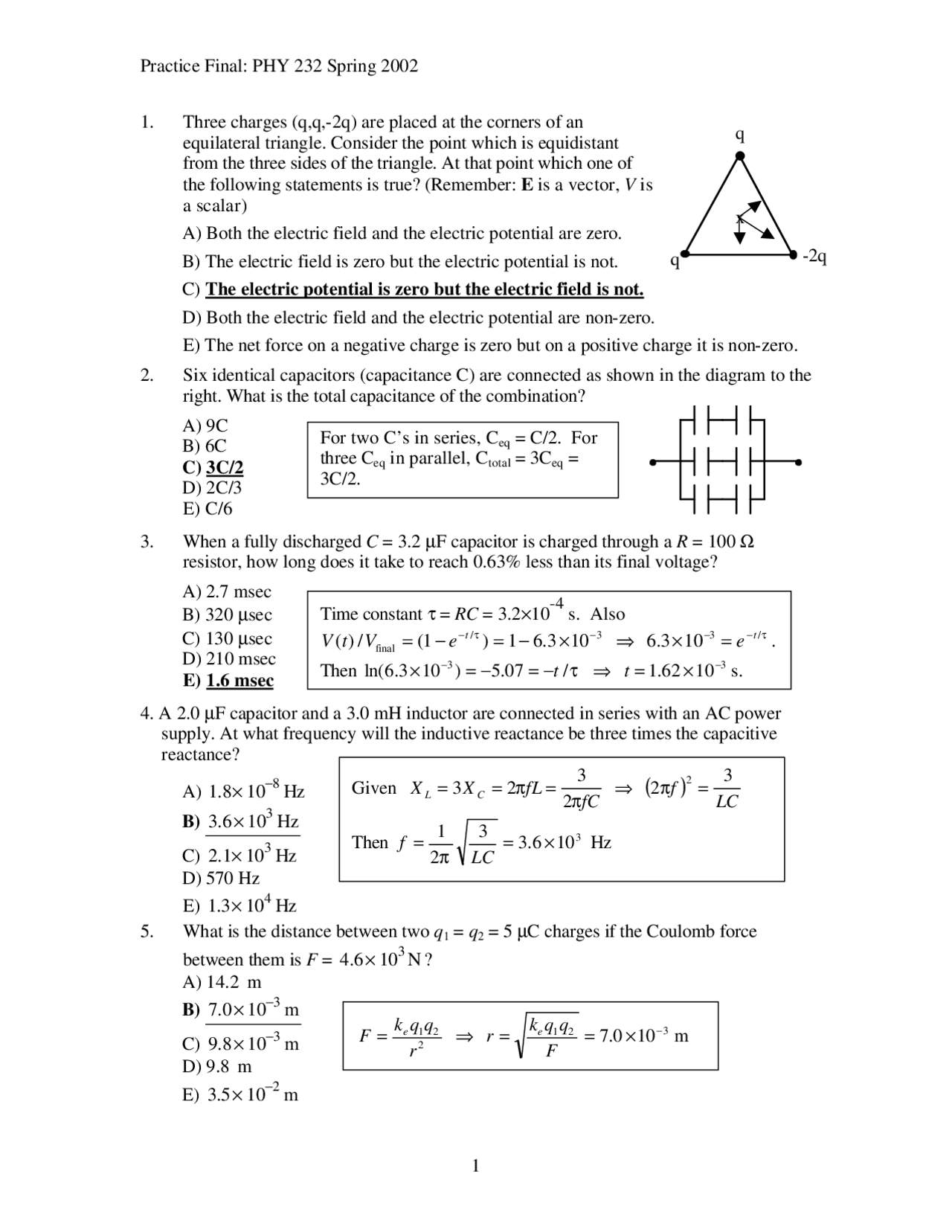 Physics Ii Problem Physics II exercices: Practice final solved, Spring 2002 | PHY 232 ...