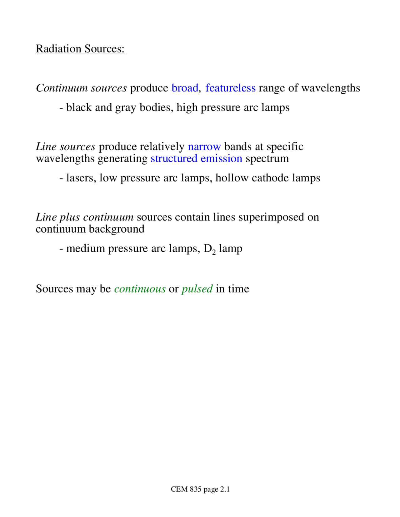 Radiation Source, Continuous Source and Line Sources - Lecture Notes ...