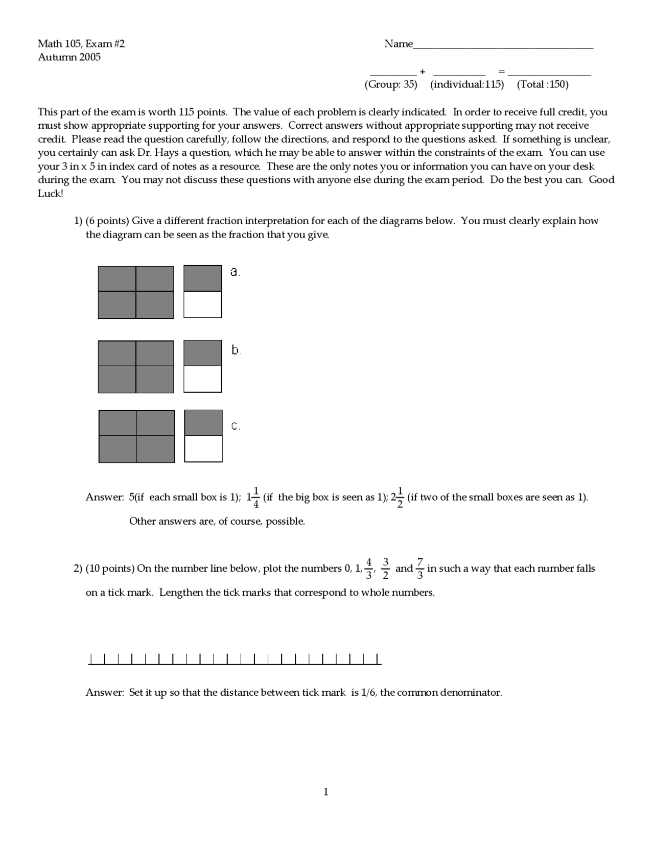 Exam 2 for Fundamental Mathematics Concepts for Teachers I | MATH 105 ...