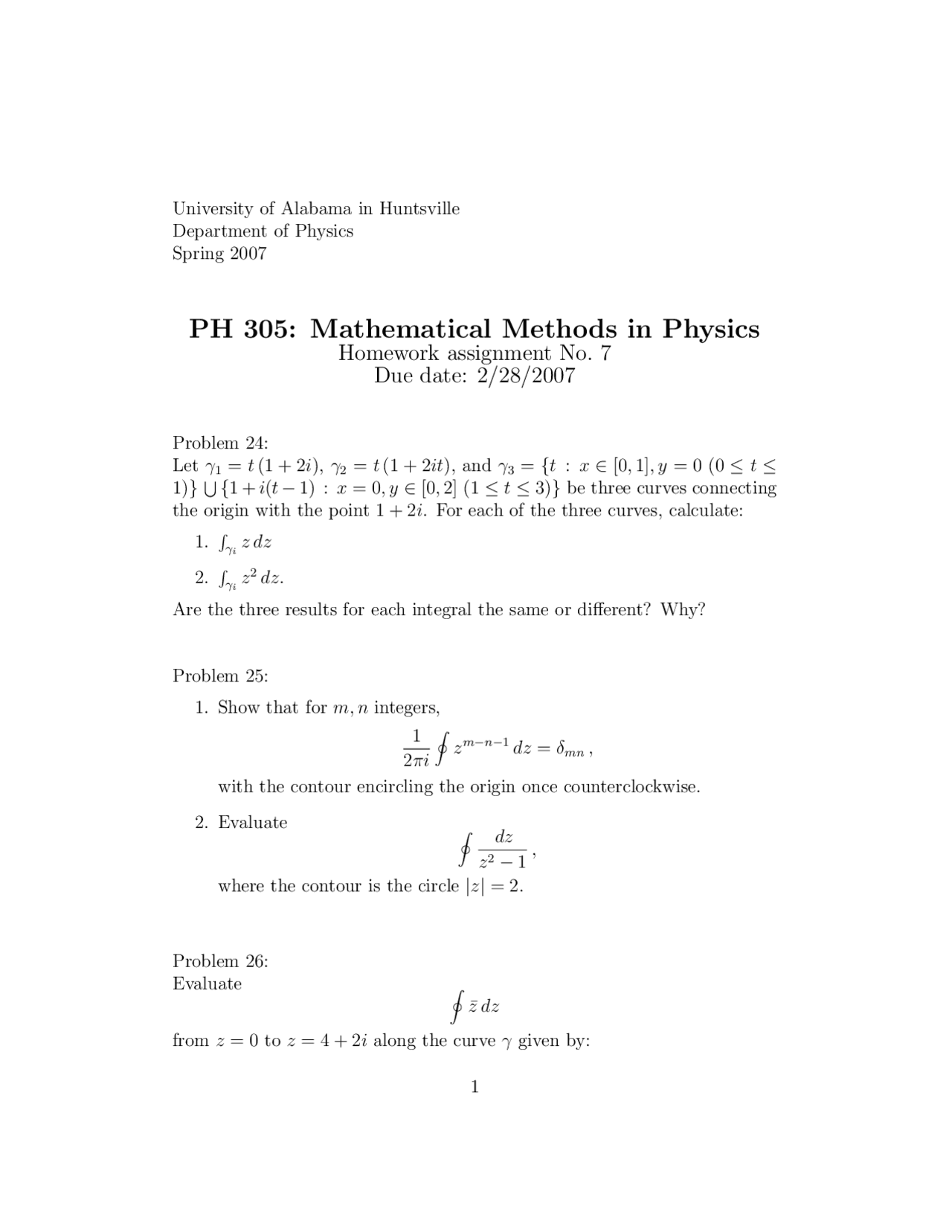 Mathematical Methods in Physics Homework Assignment - Spring 2007, PH ...