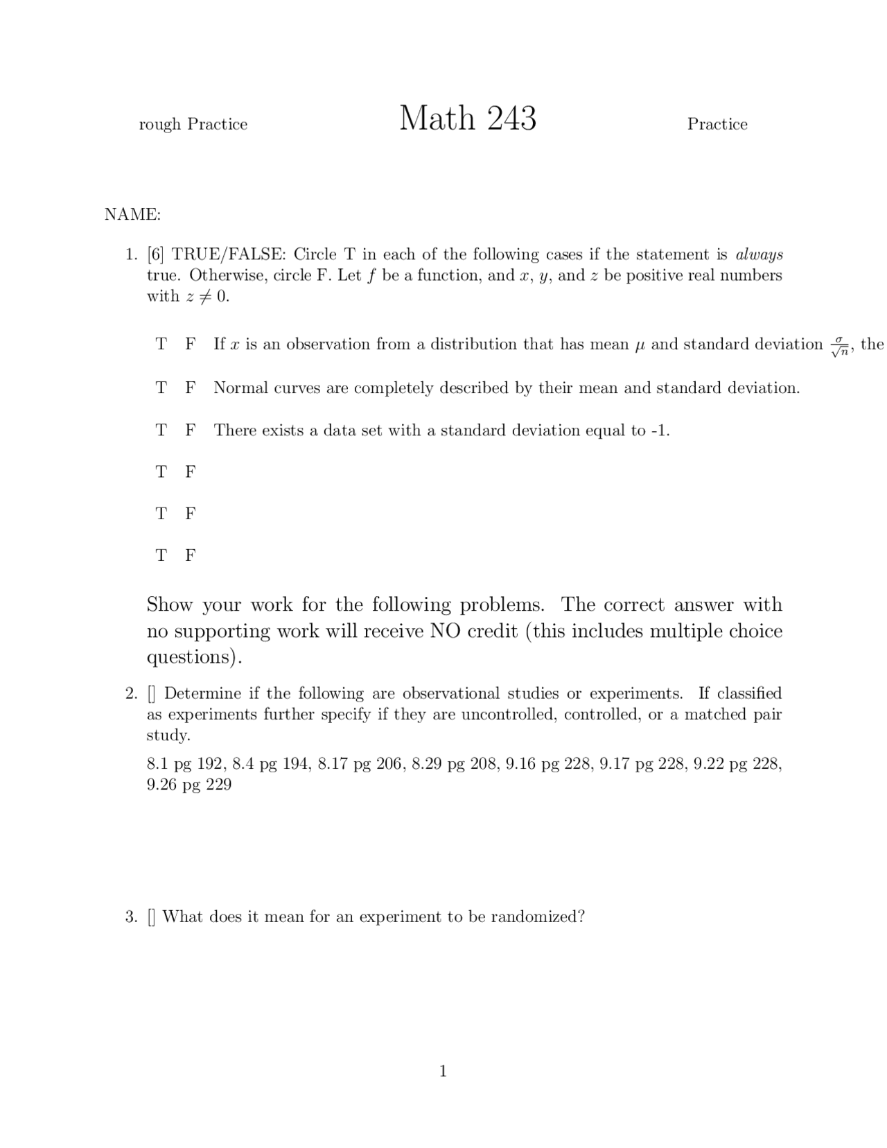 Practice Problems for Exam - Methods of Probability and Statistics ...
