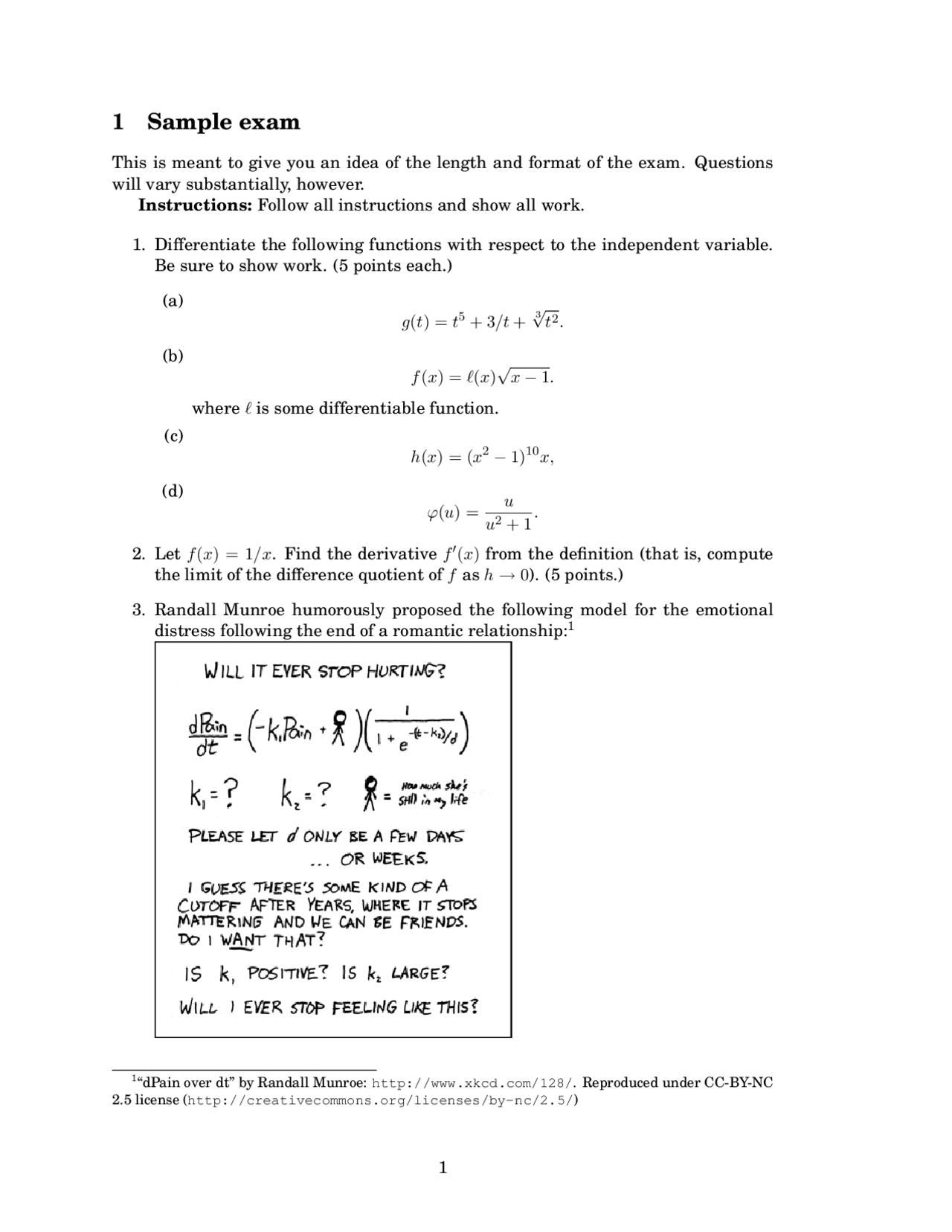 14 Questions for Sample Final Exam - Calculus for Biological Sciences ...