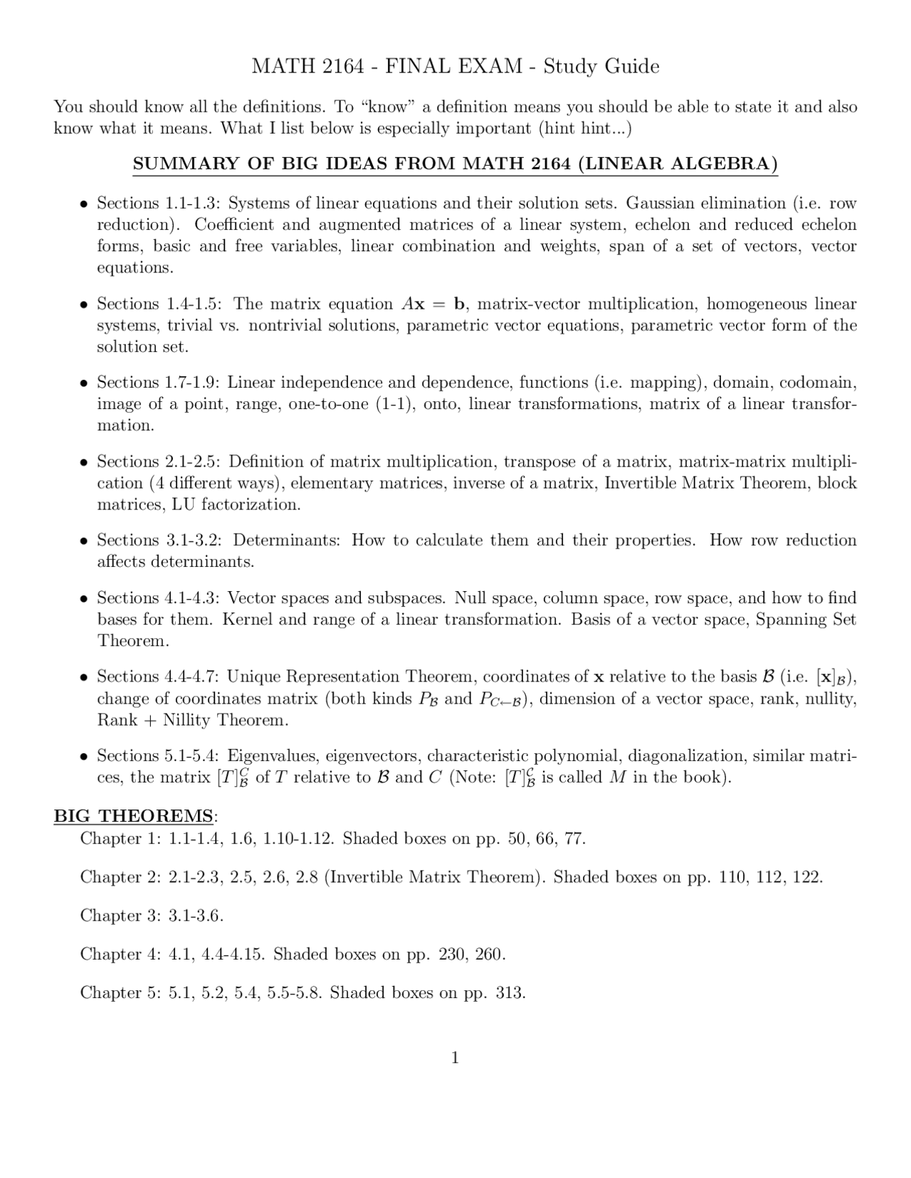 Summary of Big Ideas - Matrices and Linear Algebra - Study Guides ...